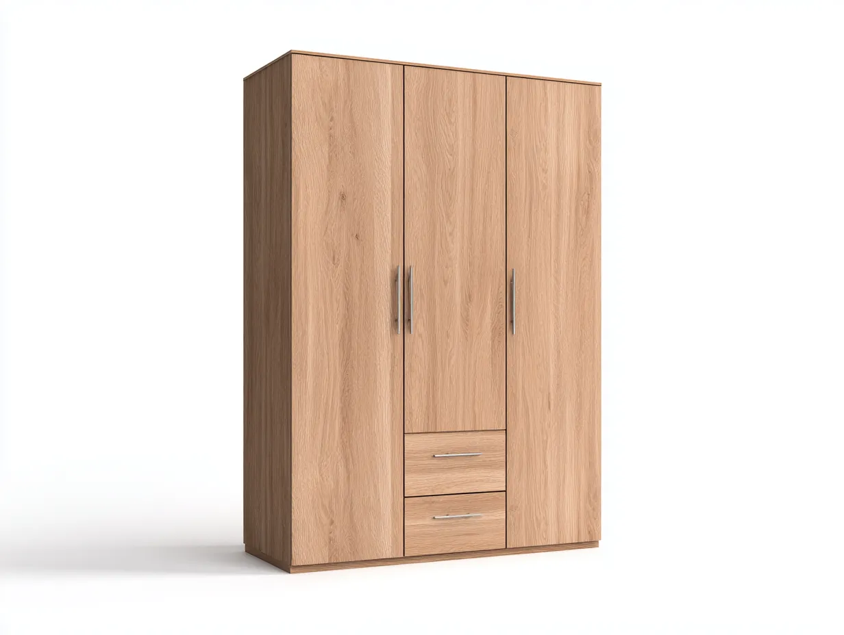Kleiderschrank Holzwerkstoff 160x60x200cm - Eichefarben/Silberfarben - für Schlafzimmer - modernes Design mit drei Drehtüren und Schubladen-Livingota
