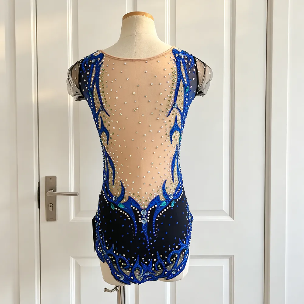 JoyCan Rhythmic Gymnastics Leotard BD635 | Luxurious Royal Blue Crystal Mesh Competition Gymnastics Costume for Girls and Women