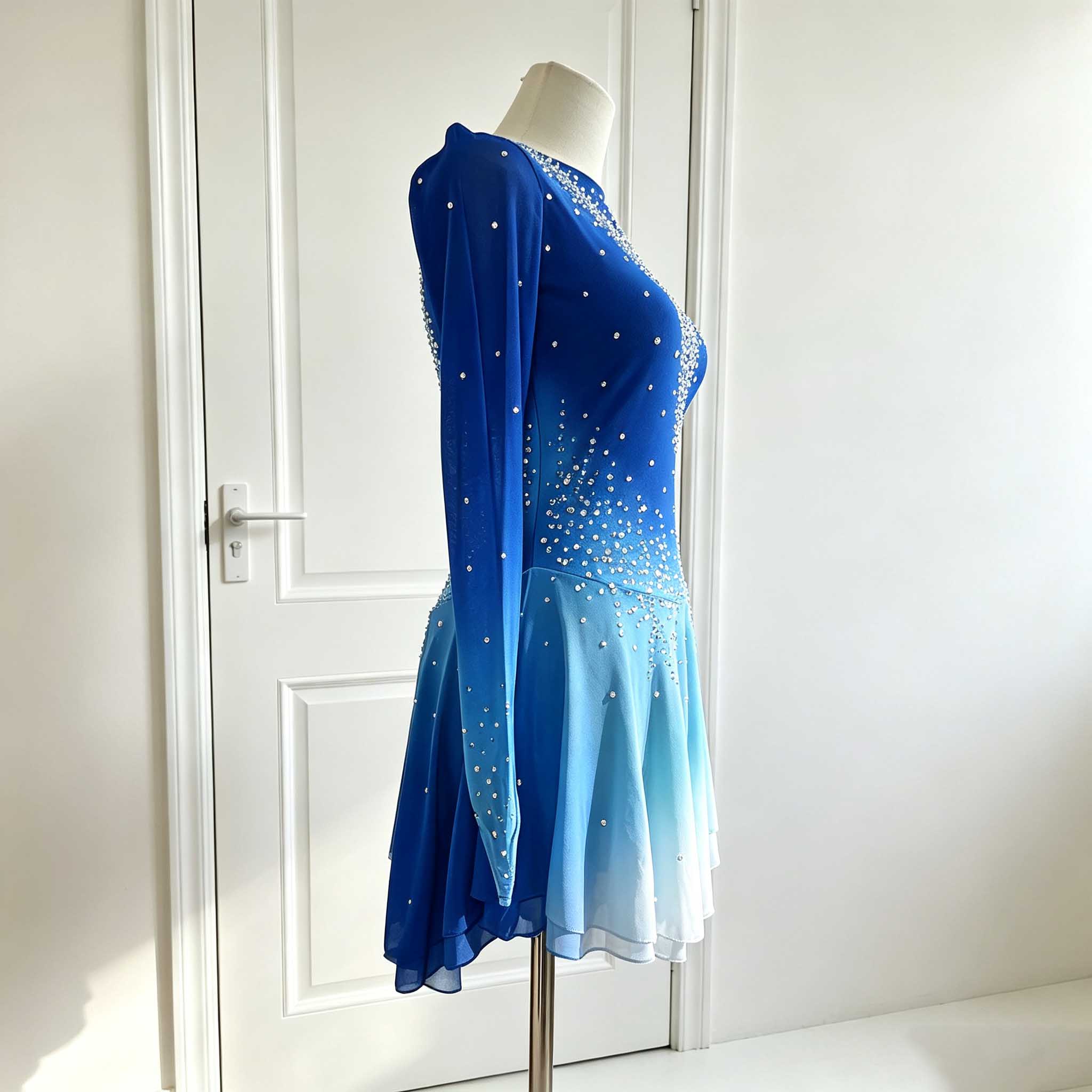 JoyCan Figure Skating Dresses BD1501 | Elegant Royal Blue Gradient Crystal Ice Skating Performance Costume for Girls and Women