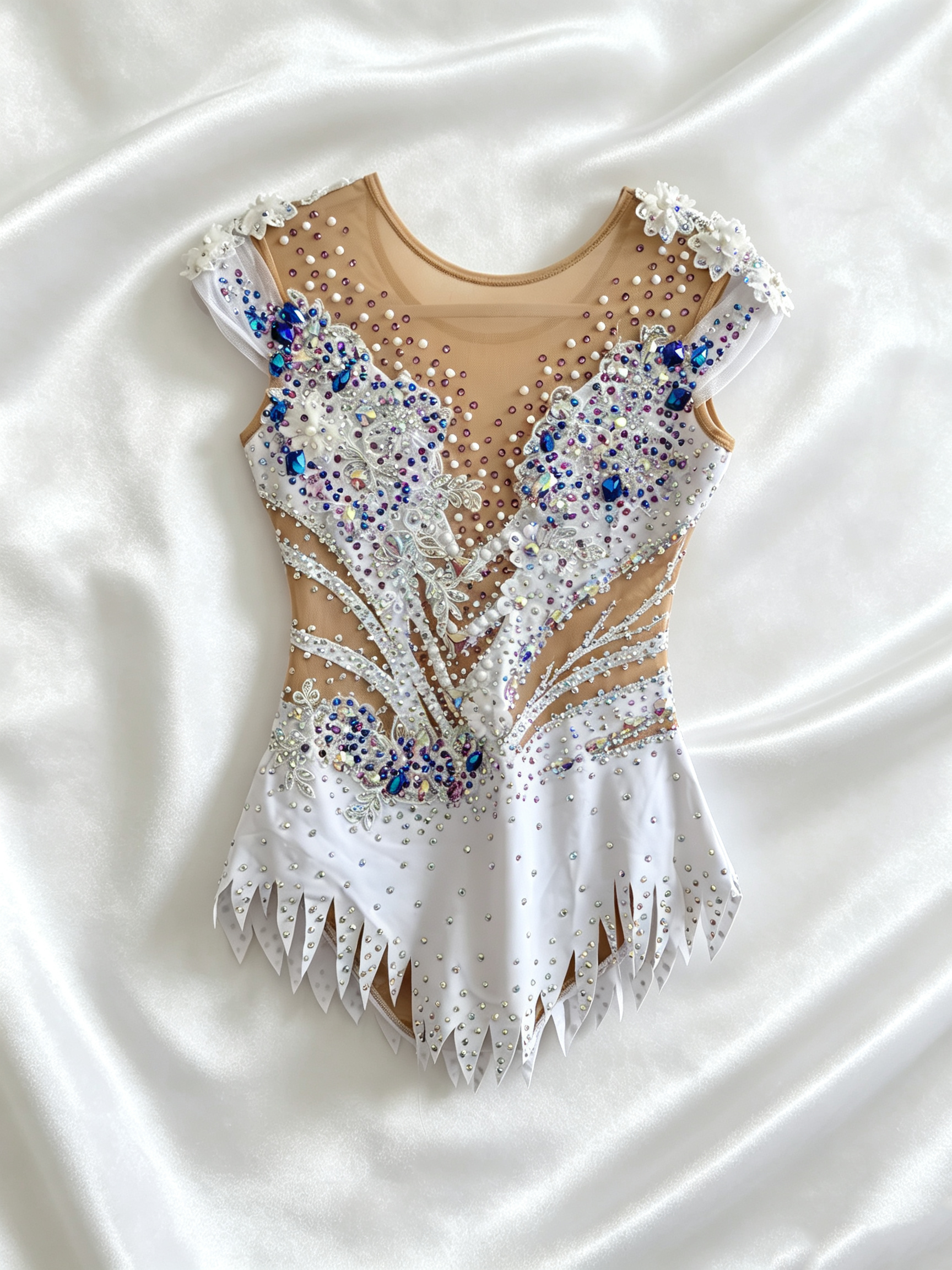 JoyCan Rhythmic Gymnastics Leotards BD1977 | White Floral Crystal Competition Gymnastics Costume 