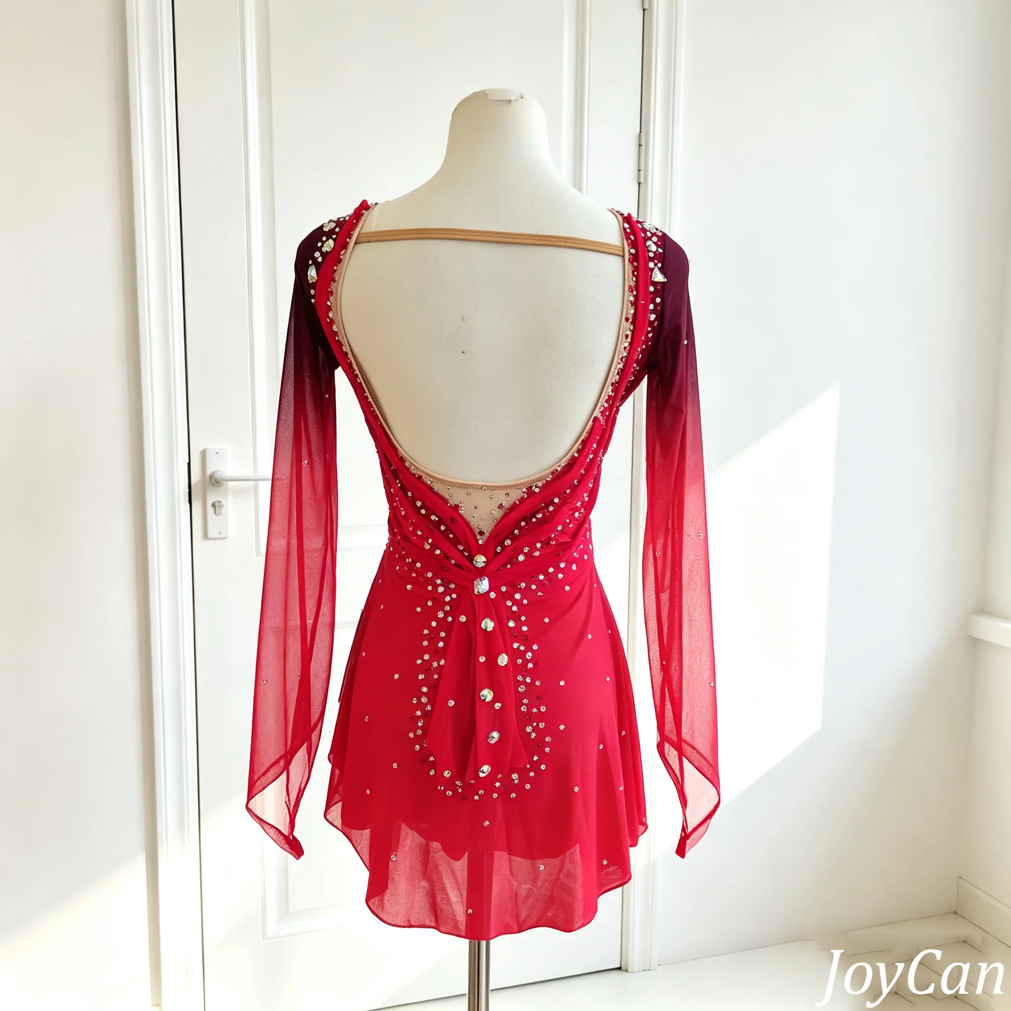 JoyCan Figure Skating Dresses BD3133 | Elegant Red Gradient Crystal Ice Skating Performance Costume for Girls and Women