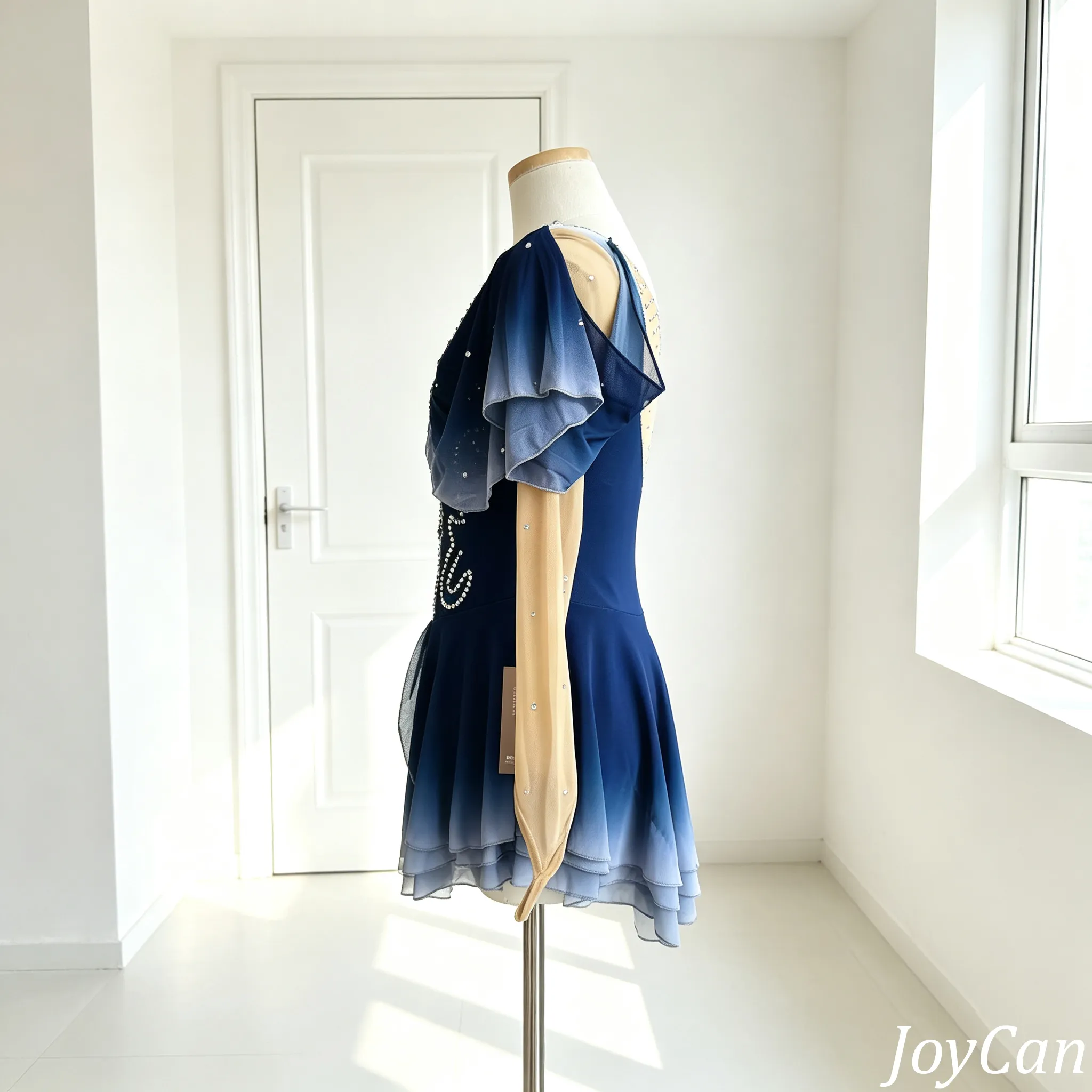 JoyCan Lyrical Dance Dresses BD3540 | Elegant Navy Blue Gradient Crystal Competition Contemporary Dance Costume for Girls and Women