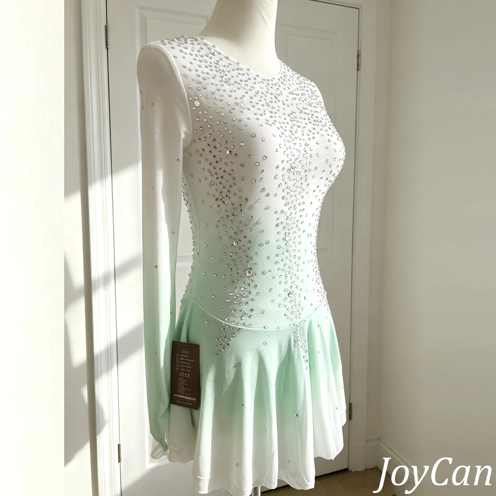 LIUHUO Figure Skating Dresses BD1634 | Elegant Mint Green Gradient Crystal Ice Skating Performance Costume for Girls and Women