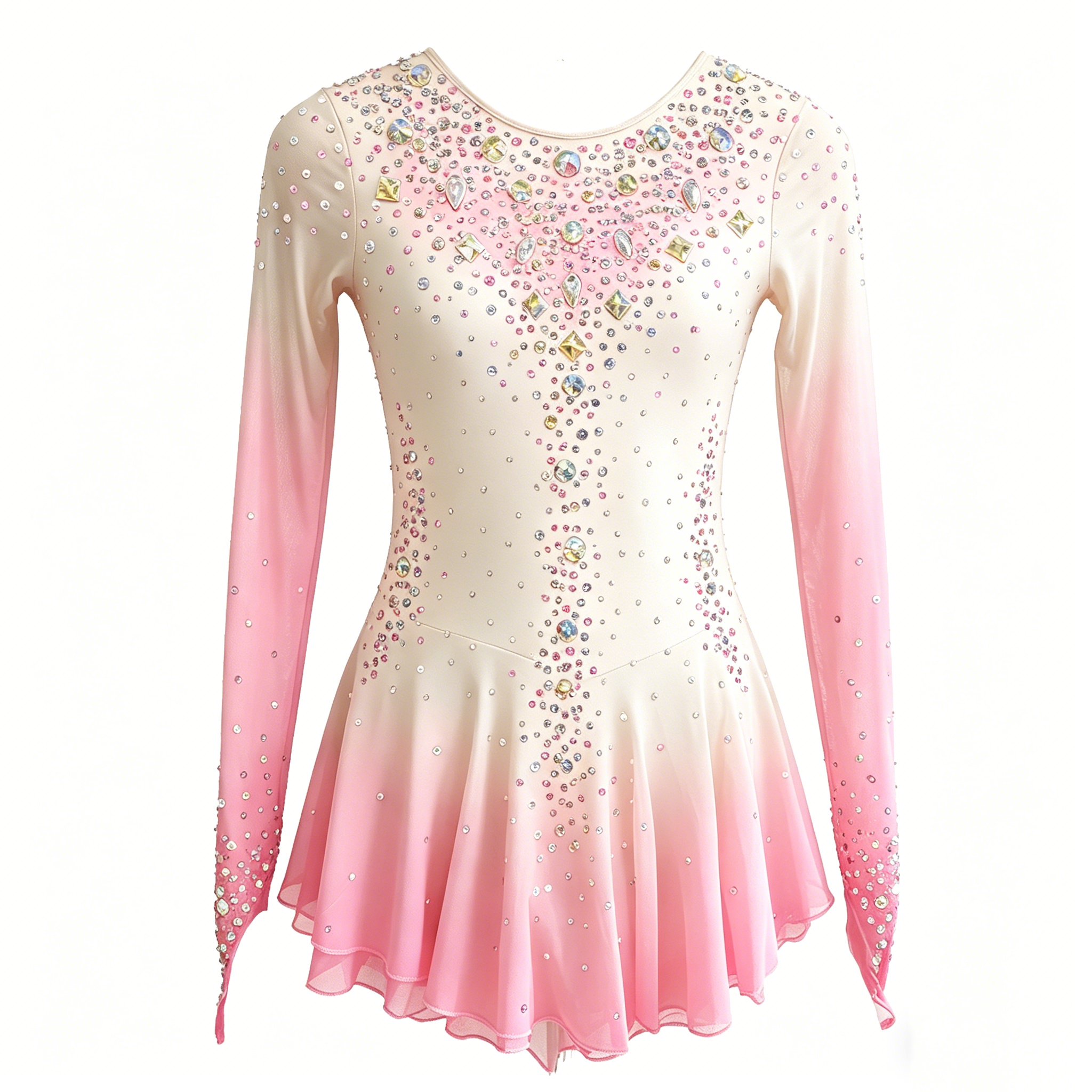 JoyCan Figure Skating Dresses BD1887 | Vibrant Sky Blue Gradient Crystal Competition Ice Skating Costume for Girls and Women