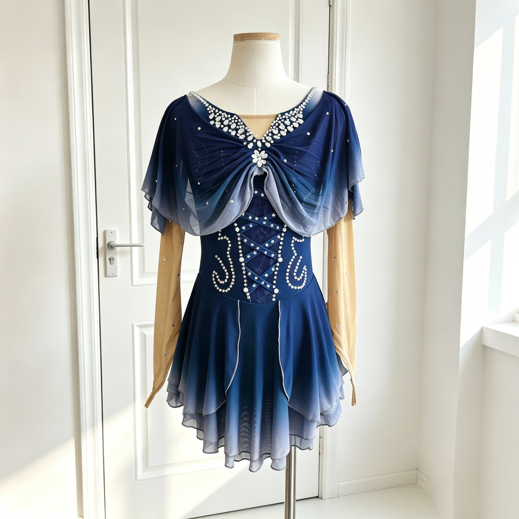 JoyCan Lyrical Dance Dresses BD3540 | Elegant Navy Blue Gradient Crystal Competition Dance Costume 