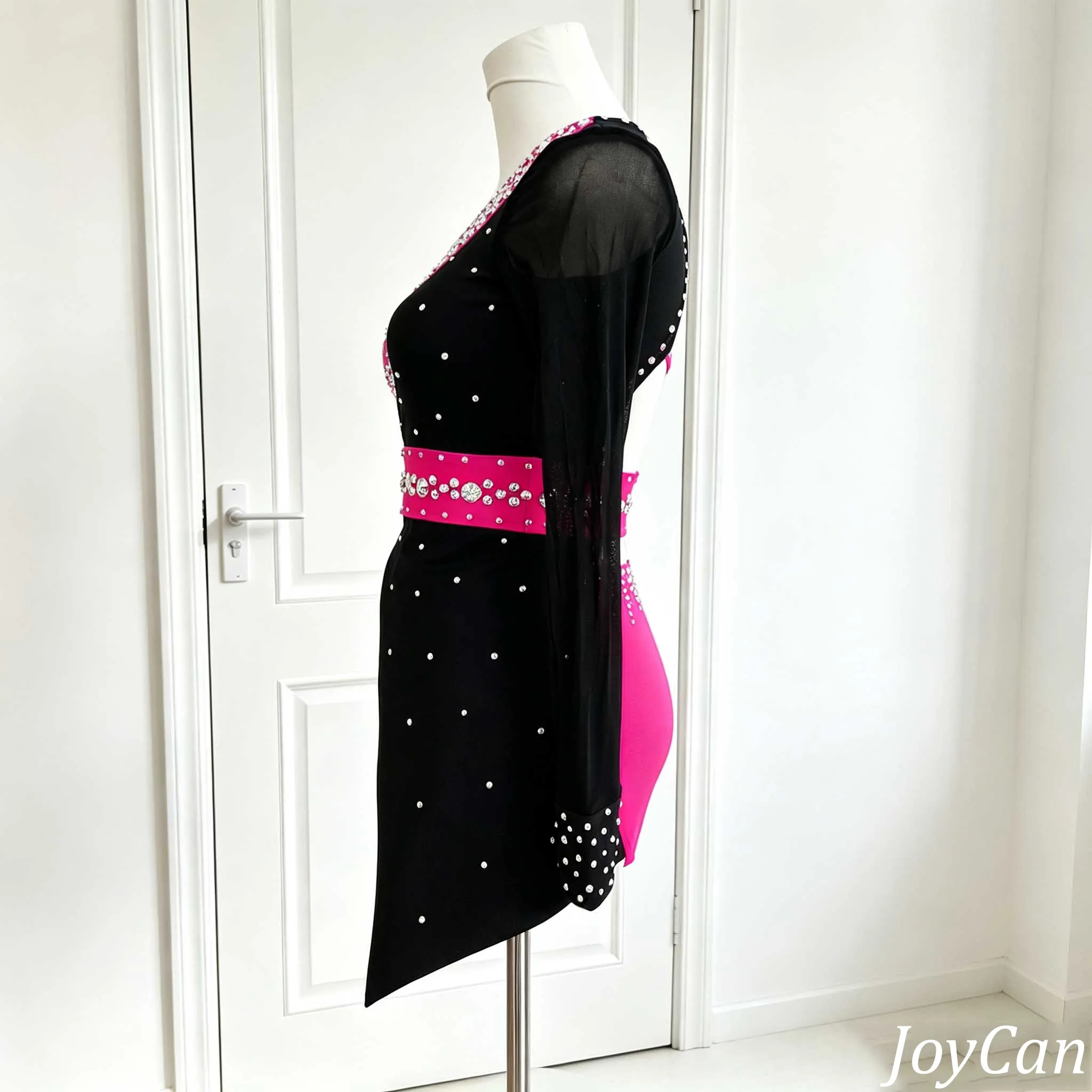 JoyCan Lyrical Dance Dresses BD1798 | Bold Hot Pink Black Crystal Competition Contemporary Dance Costume for Girls and Women