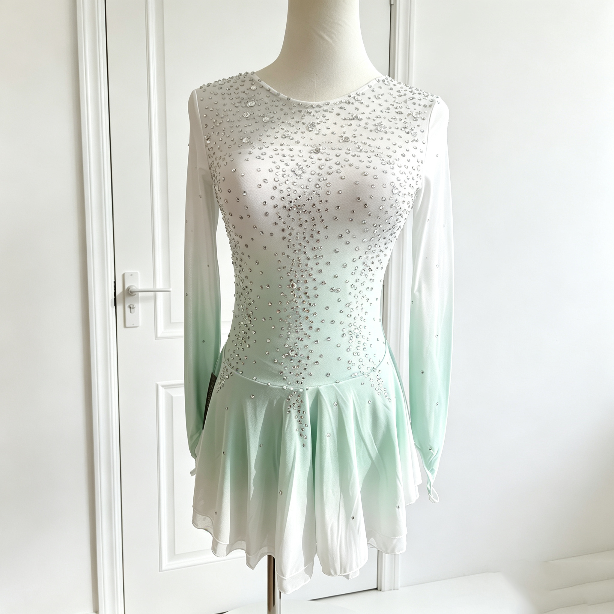 LIUHUO Figure Skating Dresses BD1634 | Mint Green Gradient Crystal Skating Performance Costume