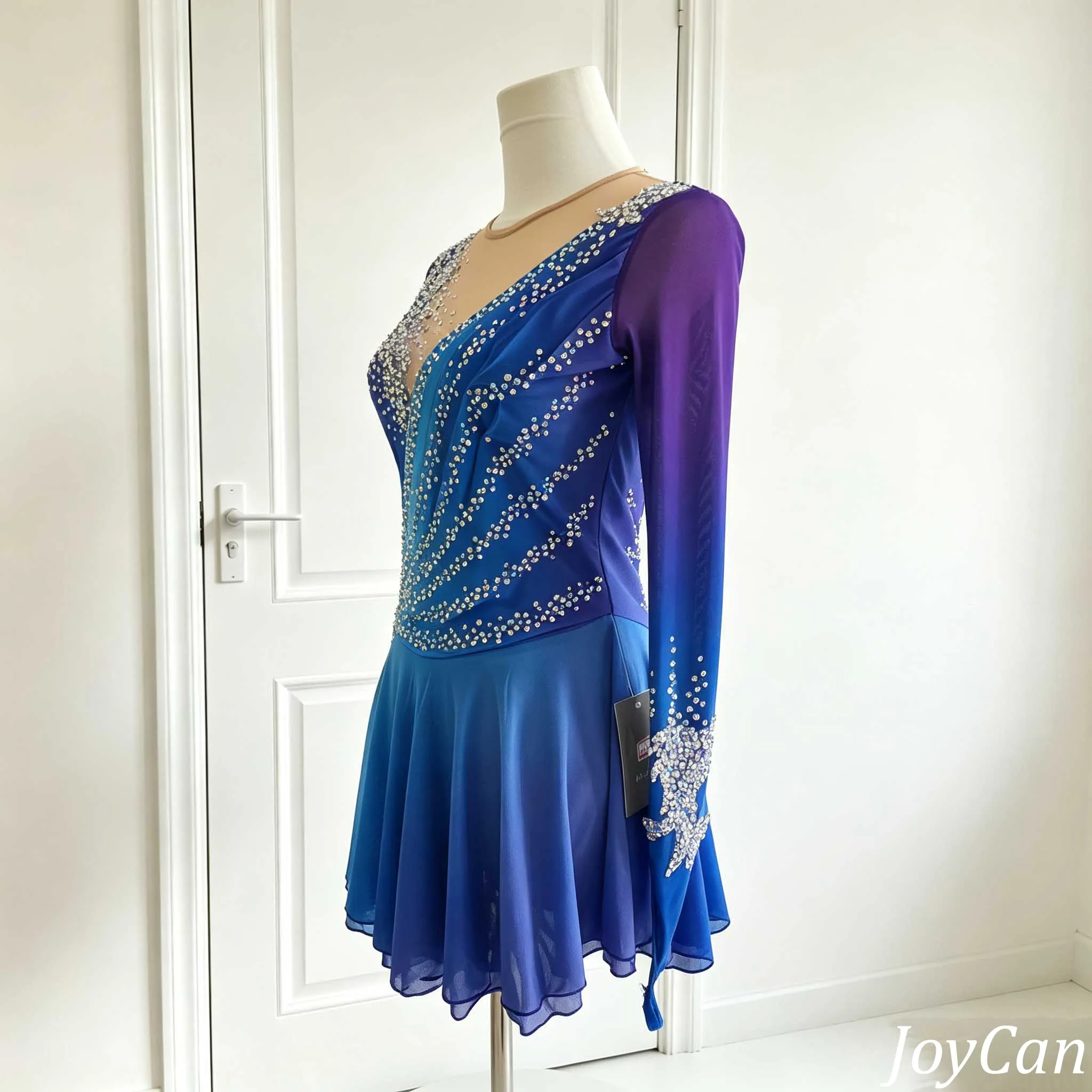 JoyCan Figure Skating Dresses BD1693 | Elegant Purple Blue Gradient Crystal Ice Skating Performance Costume for Girls and Women