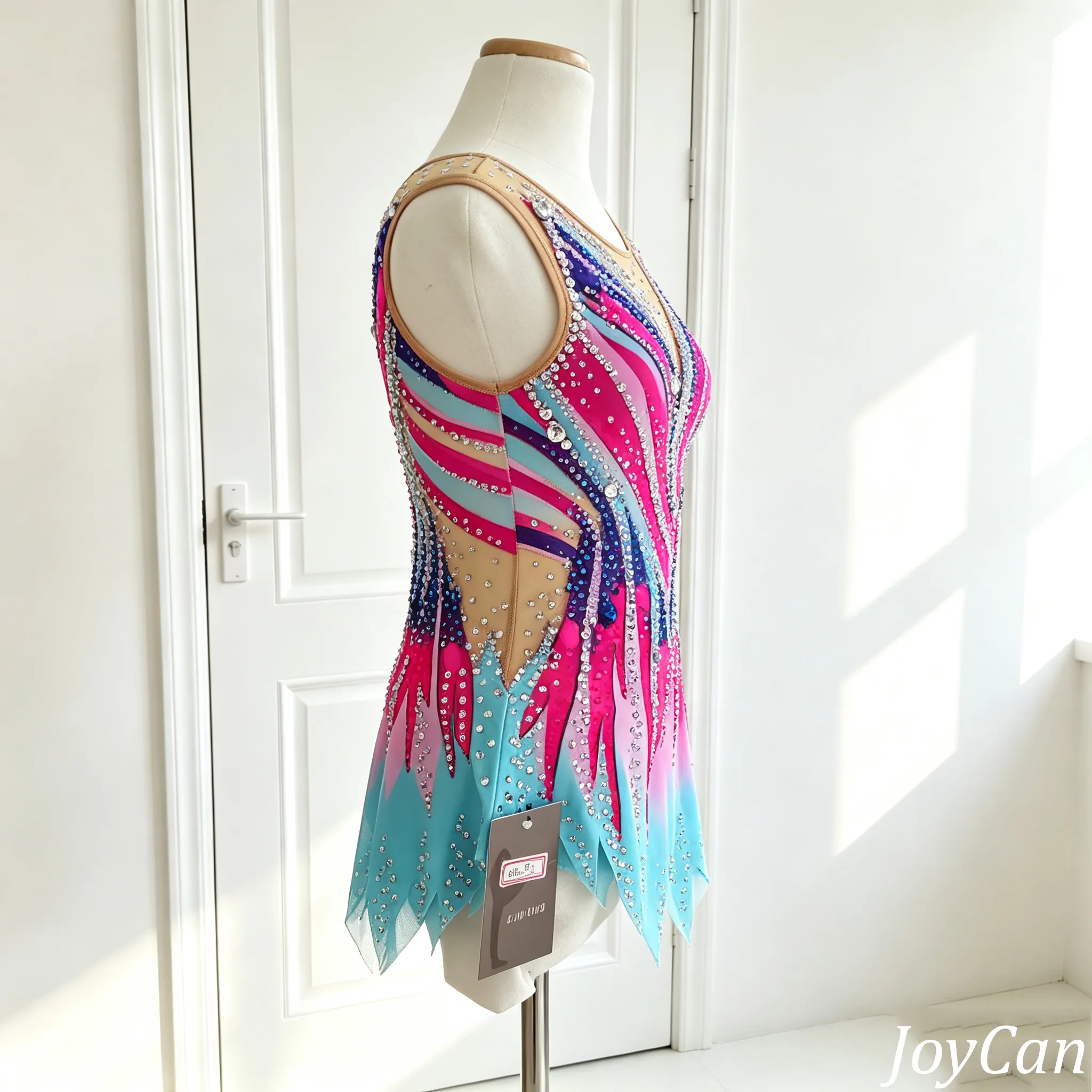JoyCan Rhythmic Gymnastics Leotards BD1969 | Vibrant Multi Color Crystal Competition Gymnastics Costume for Girls and Women