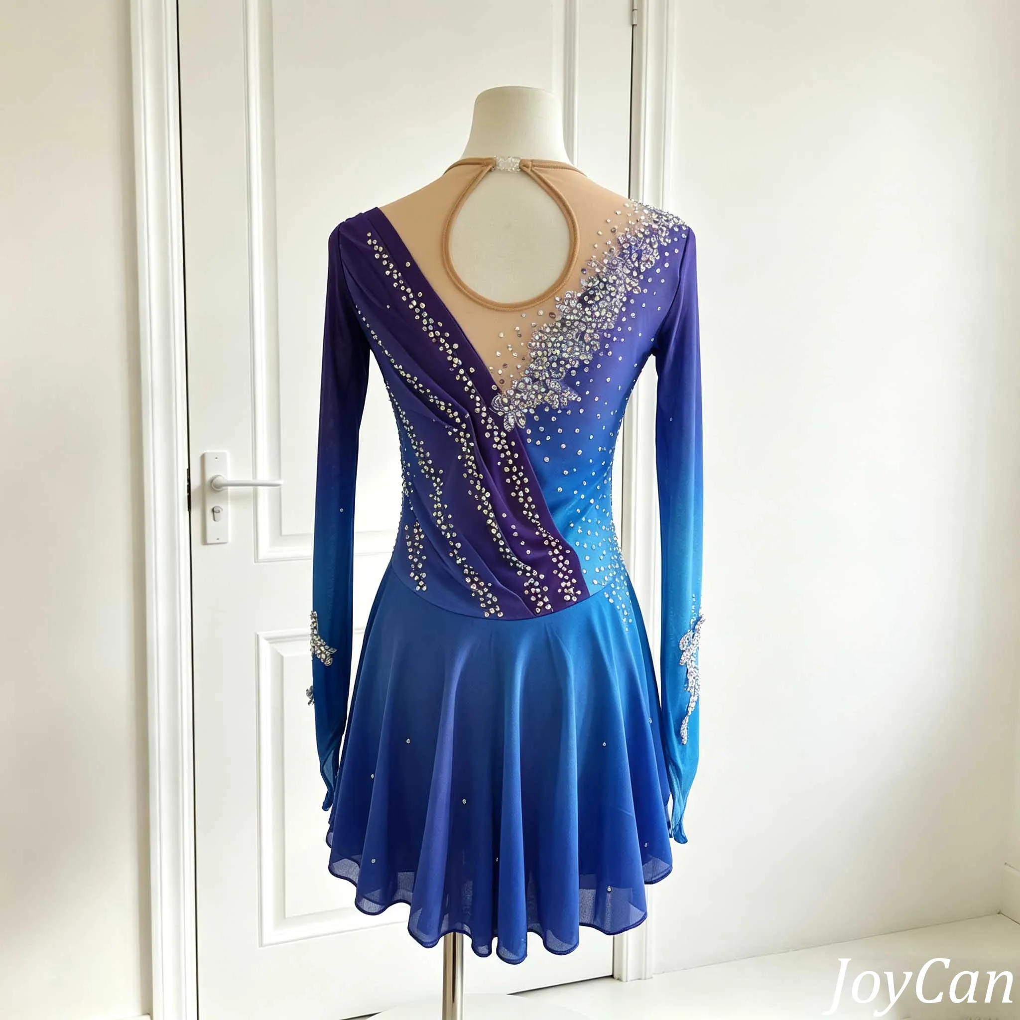 JoyCan Figure Skating Dresses BD1693 | Elegant Purple Blue Gradient Crystal Ice Skating Performance Costume for Girls and Women