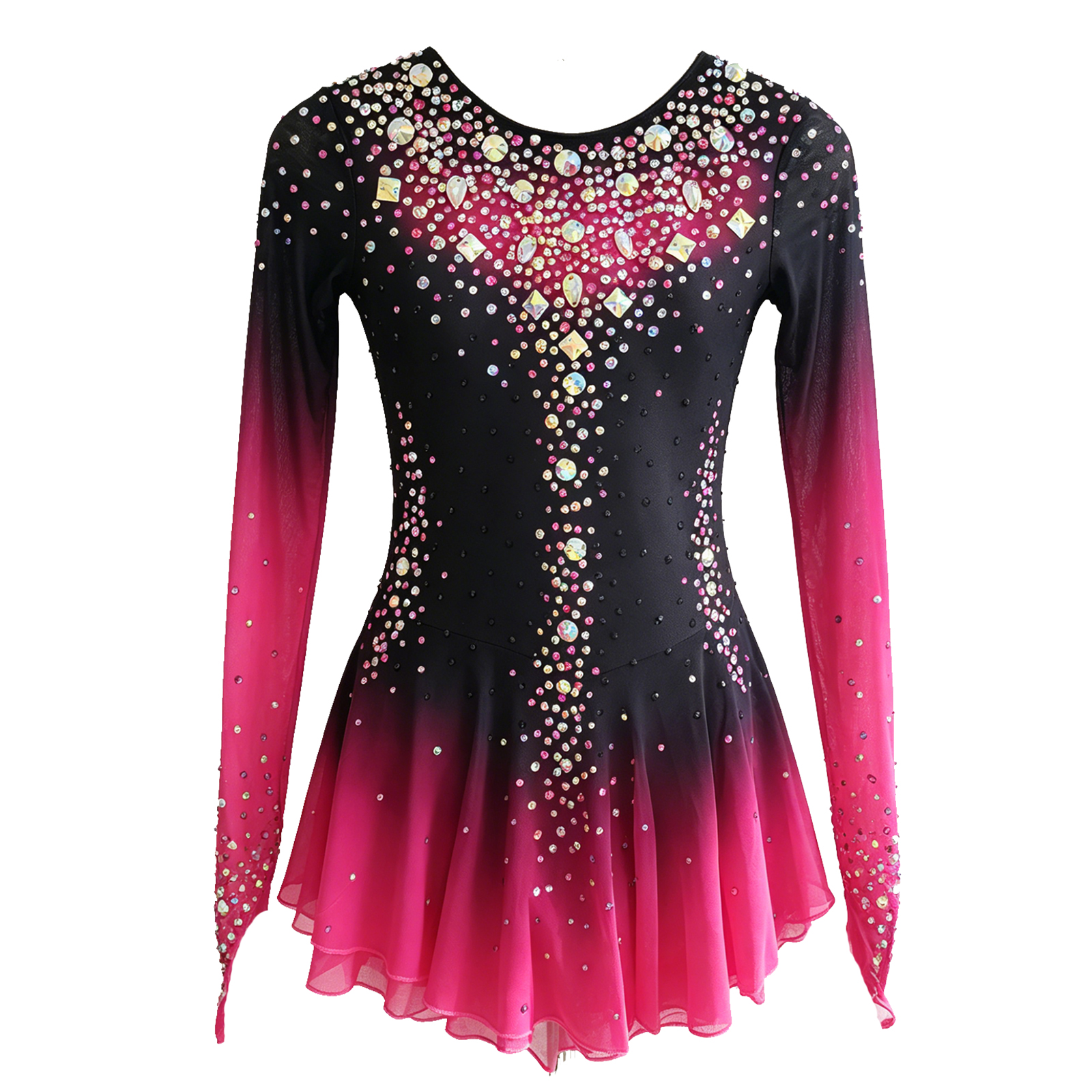 JoyCan Figure Skating Dresses BD1887 | Vibrant Sky Blue Gradient Crystal Competition Ice Skating Costume for Girls and Women