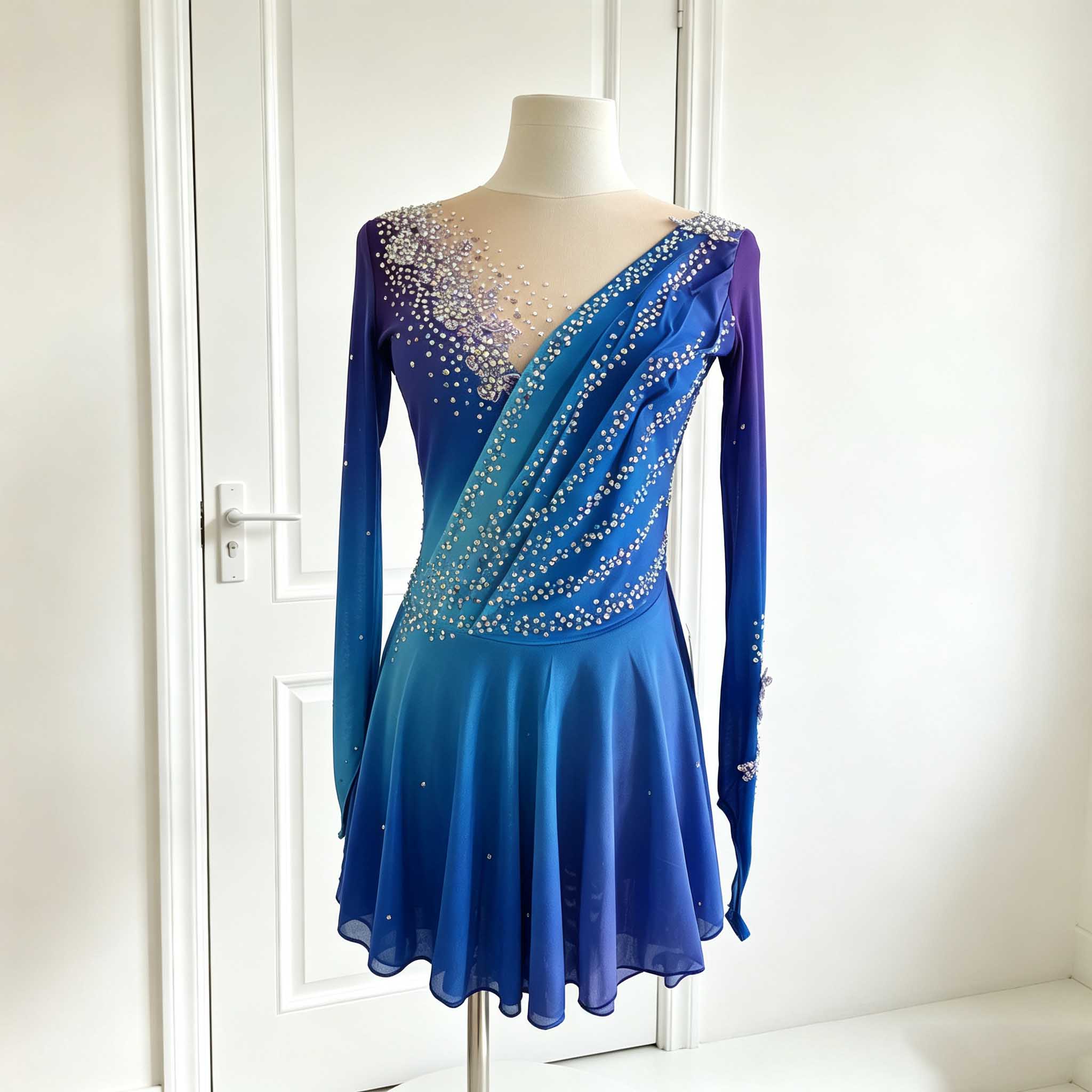 JoyCan Figure Skating Dresses BD1693 | Purple Blue Gradient Crystal Ice Skating Performance Costume