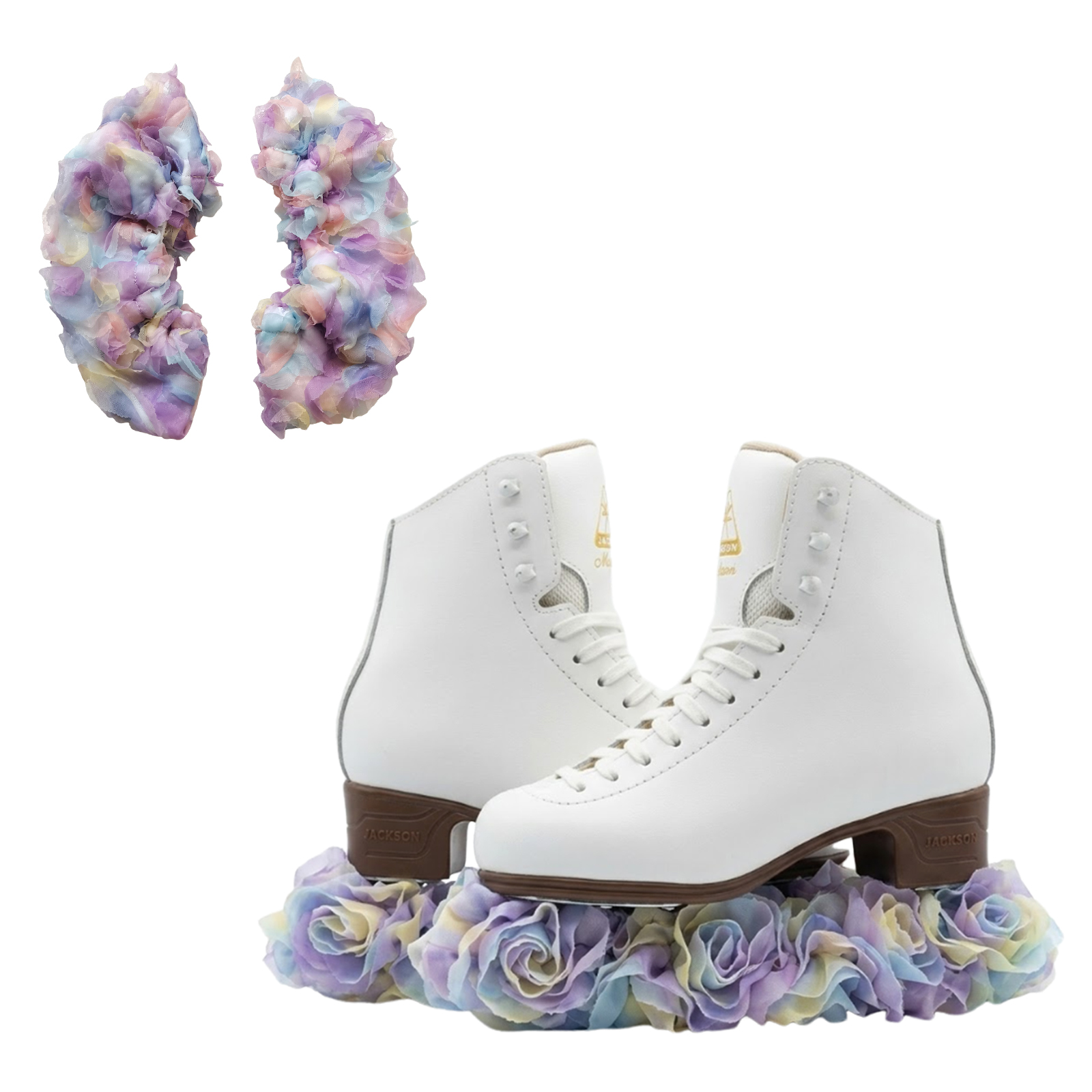 JoyCan Figure Skate Blade Covers JB453 | Rainbow Pastel 3D Flower Decorative Ice Skate Guards for Girls and Women