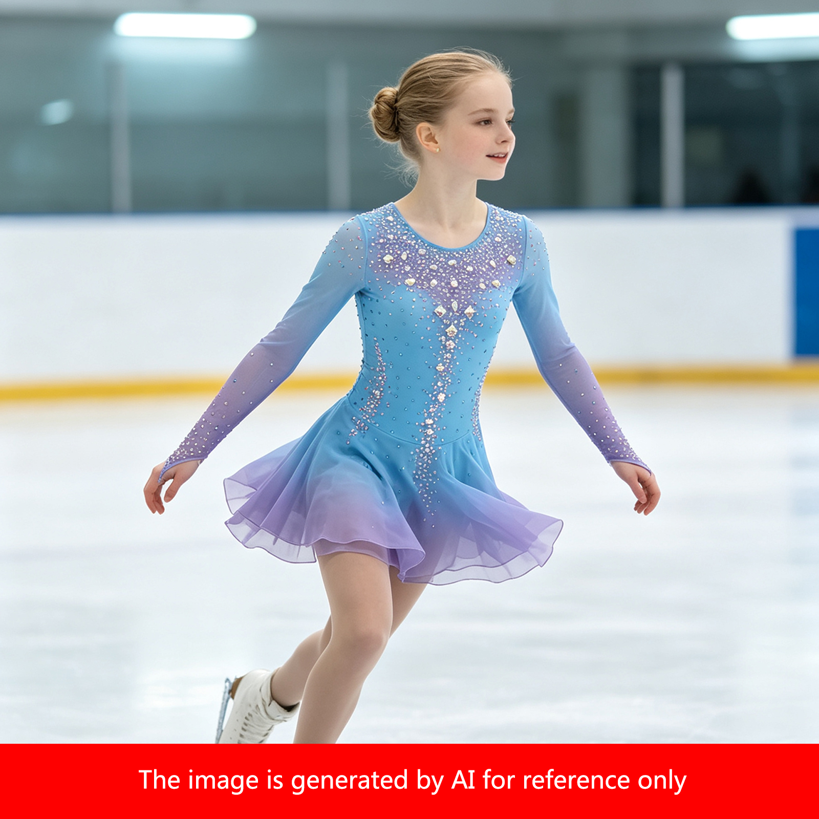 JoyCan Figure Skating Dresses BD1887 | Vibrant Sky Blue Gradient Crystal Competition Ice Skating Costume for Girls and Women