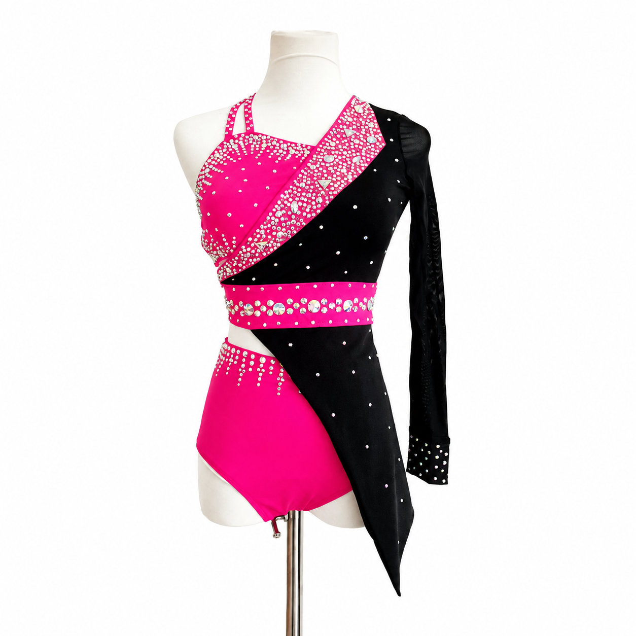 JoyCan Lyrical Dance Dresses BD1798 | Bold Pink Black Crystal Competition Contemporary Dance Costume