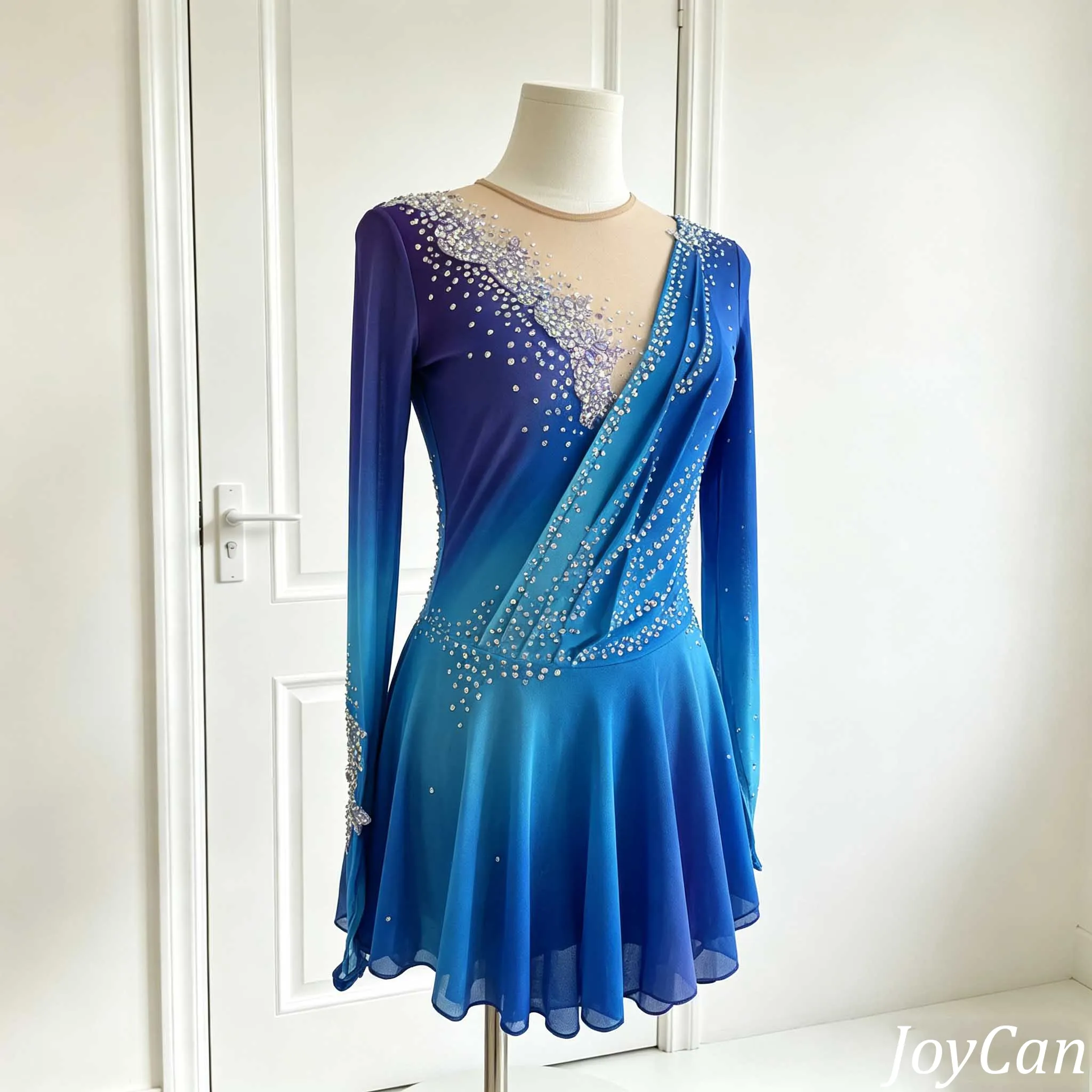 JoyCan Figure Skating Dresses BD1693 | Elegant Purple Blue Gradient Crystal Ice Skating Performance Costume for Girls and Women