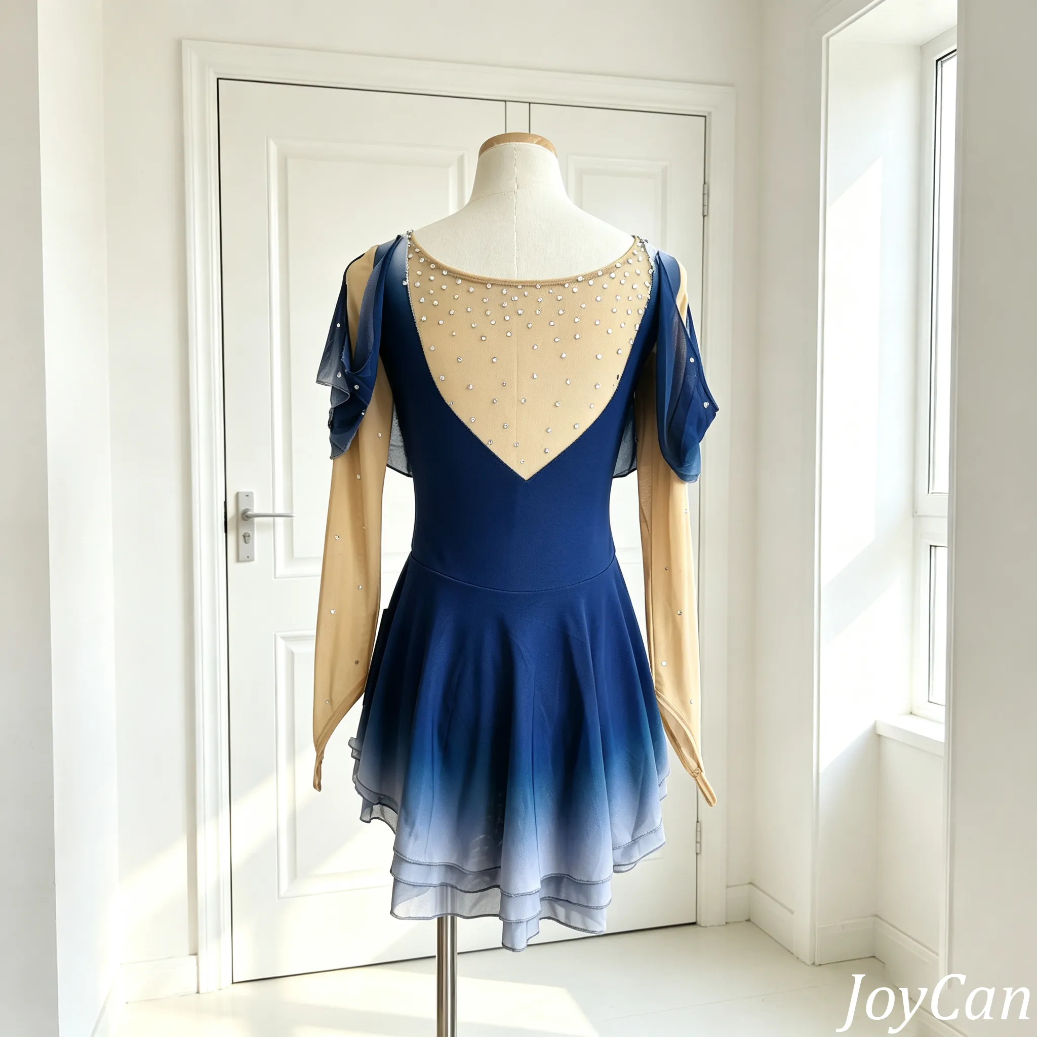 JoyCan Lyrical Dance Dresses BD3540 | Elegant Navy Blue Gradient Crystal Competition Contemporary Dance Costume for Girls and Women