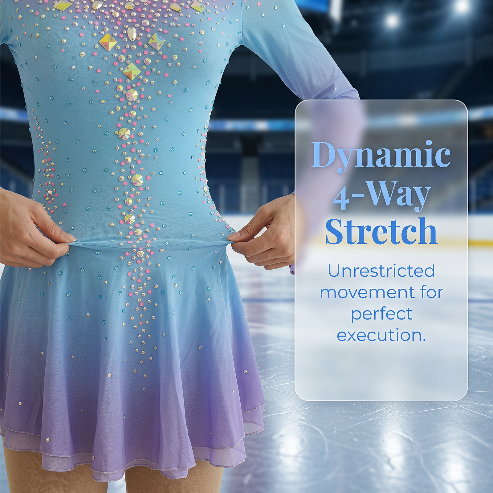 JoyCan Figure Skating Dresses BD1887 | Vibrant Sky Blue Gradient Crystal Competition Ice Skating Costume for Girls and Women