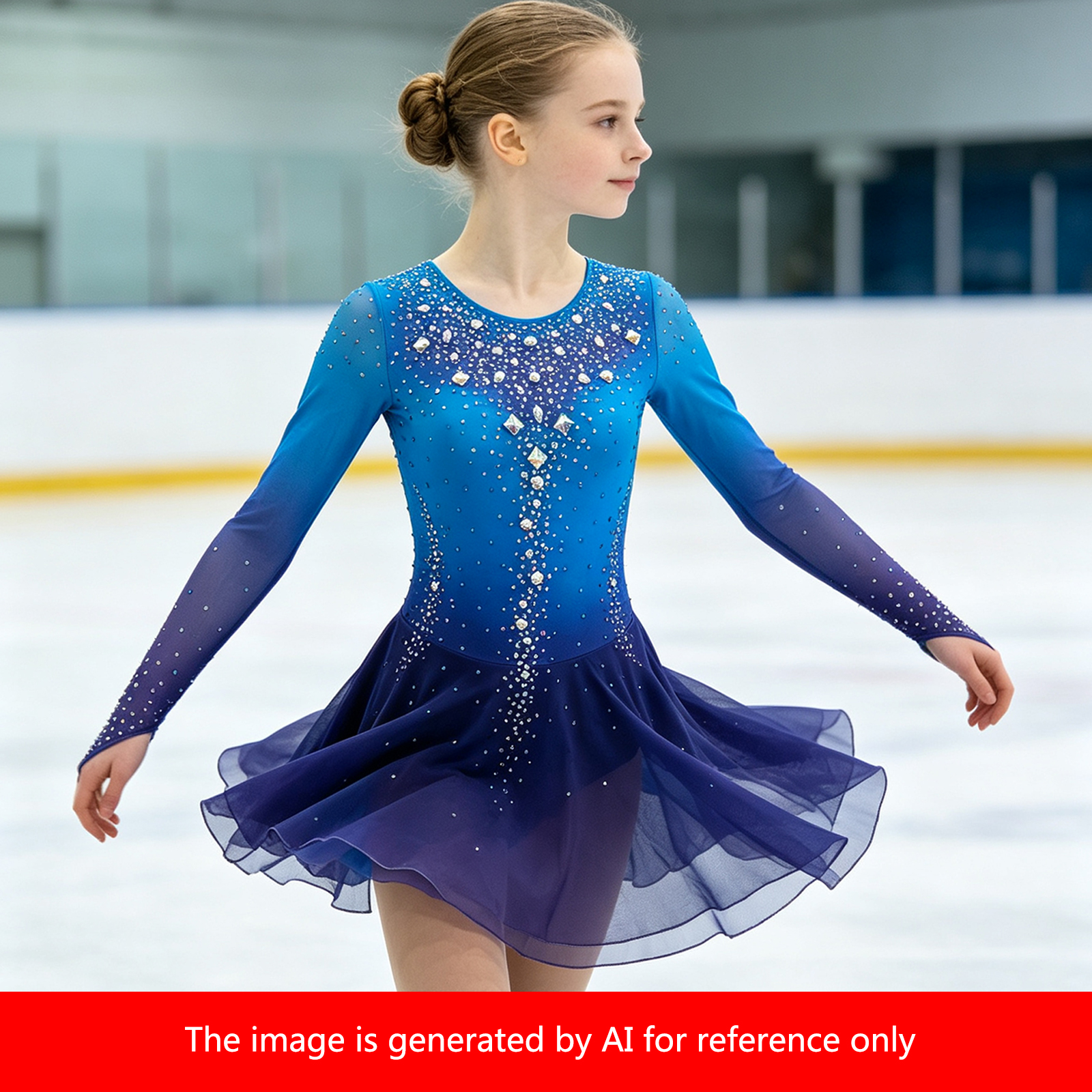 JoyCan Figure Skating Dresses BD1887 | Vibrant Sky Blue Gradient Crystal Competition Ice Skating Costume for Girls and Women