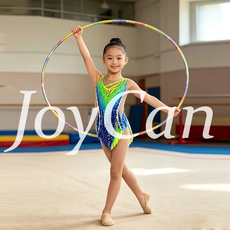  JoyCan Rhythmic Gymnastics Leotard JC1491 | Neon‑Green‑to‑Blue Gradient Rhinestone Competition Leotard for Girls & Women