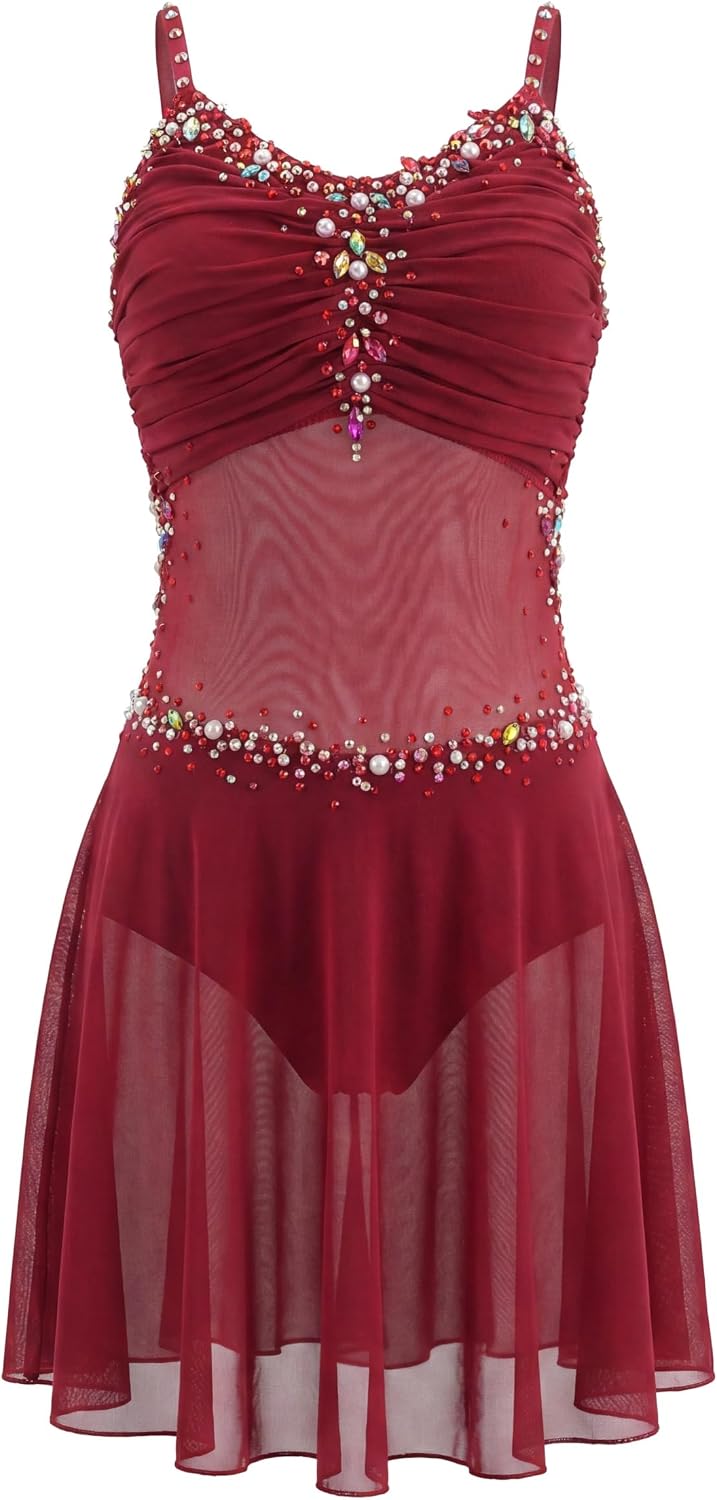 Red Lyrical Dance Dress Breathable Mesh