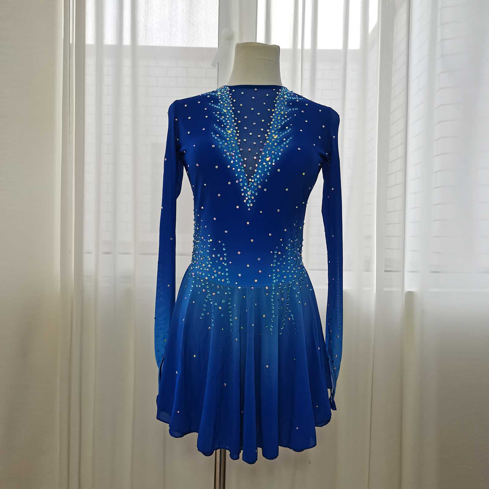 JoyCan Figure Skating Dresses BD1501 | Elegant Royal Blue Gradient Crystal Ice Skating Performance Costume for Girls and Women