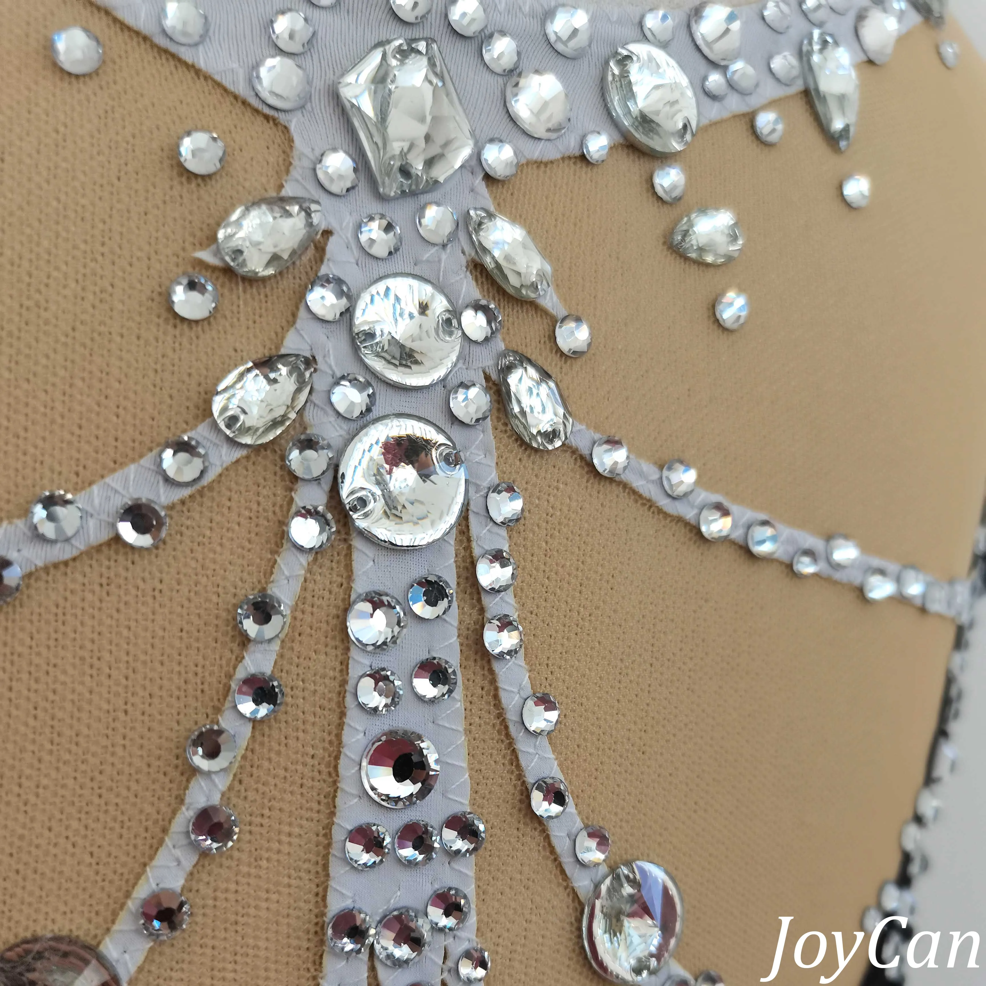 JoyCan Rhythmic Gymnastics Leotards BD3411 | Elegant Black White Crystal Competition Gymnastics Costume with Short Sleeves for Girls and Women