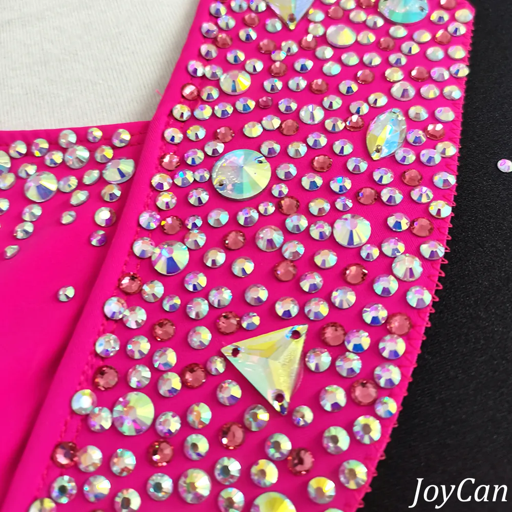 JoyCan Lyrical Dance Dresses BD1798 | Bold Hot Pink Black Crystal Competition Contemporary Dance Costume for Girls and Women