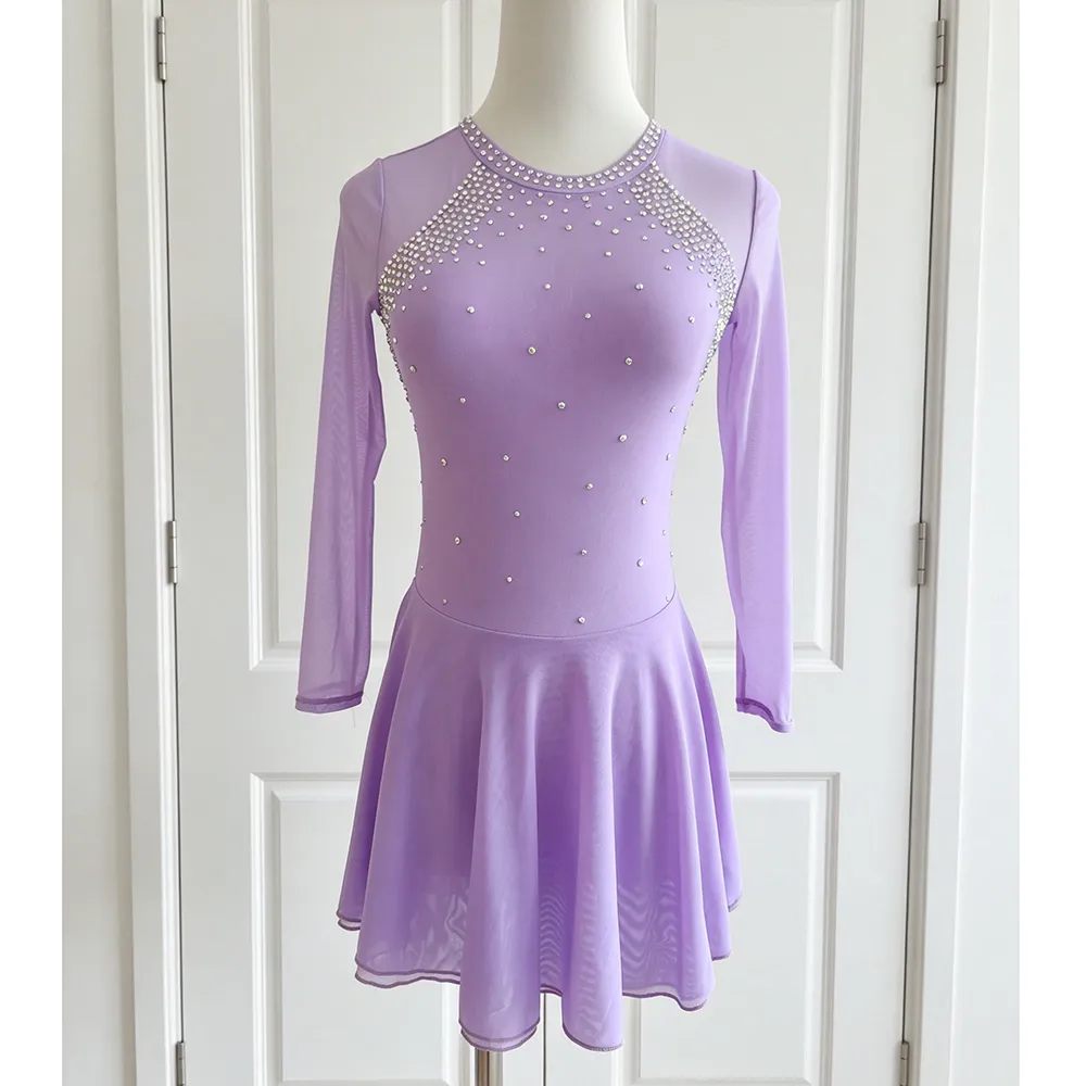 JoyCan Figure Skating Dress BD3542 | Elegant Lavender Crystal Long‑Sleeve Competition Ice Skating Costume for Girls and Women