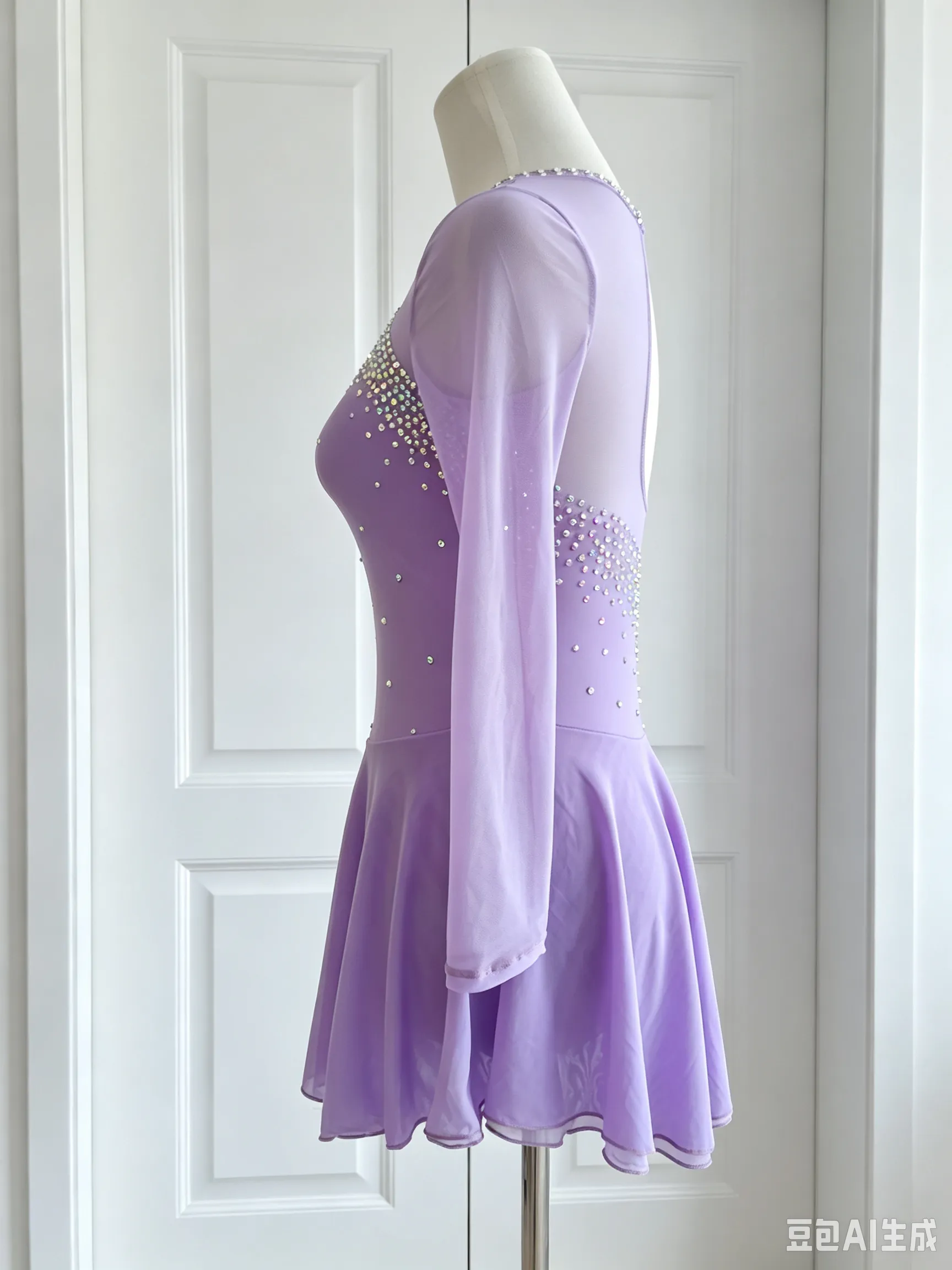 JoyCan Figure Skating Dress BD3542 | Elegant Lavender Crystal Long‑Sleeve Competition Ice Skating Costume for Girls and Women