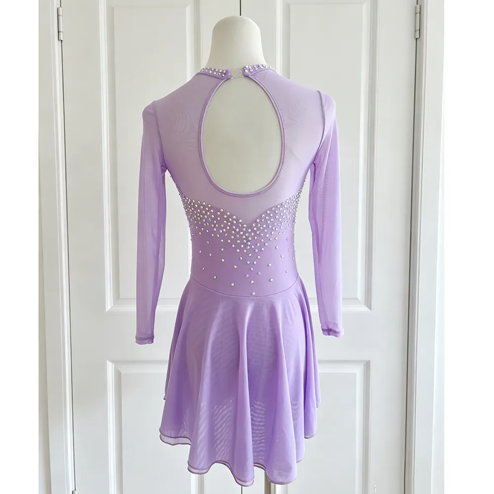 JoyCan Figure Skating Dress BD3542 | Elegant Lavender Crystal Long‑Sleeve Competition Ice Skating Costume for Girls and Women