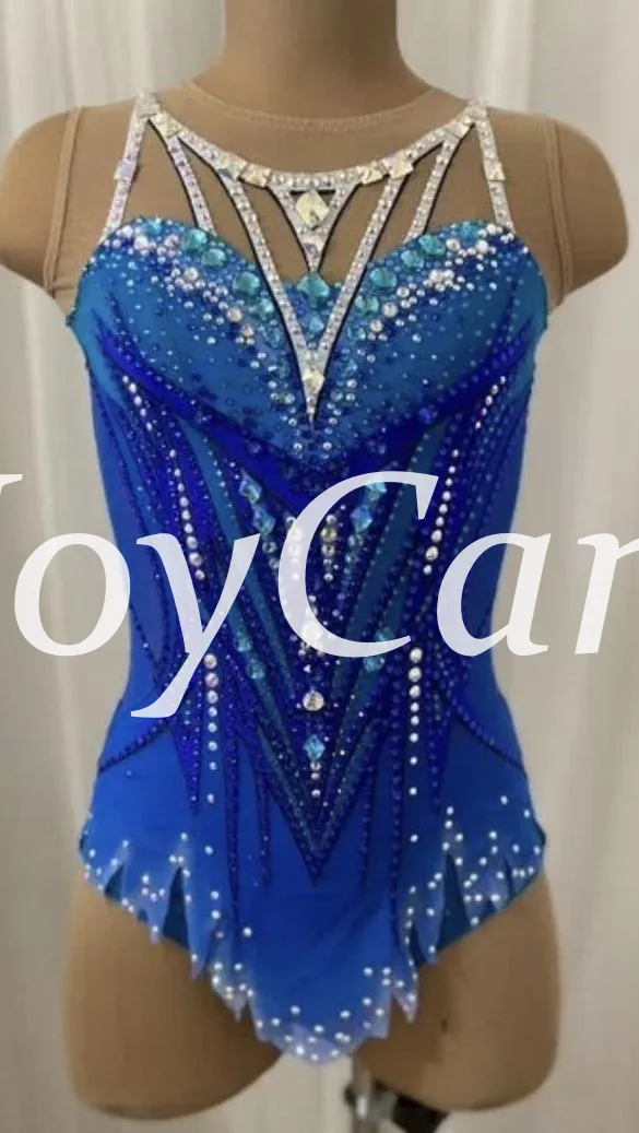JoyCan Rhythmic Gymnastics Leotard JC1499 | Royal Blue Multi‑Strap Rhinestone Competition Leotard for Girls & Women