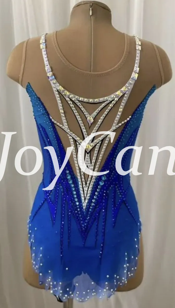 JoyCan Rhythmic Gymnastics Leotard JC1499 | Royal Blue Multi‑Strap Rhinestone Competition Leotard for Girls & Women