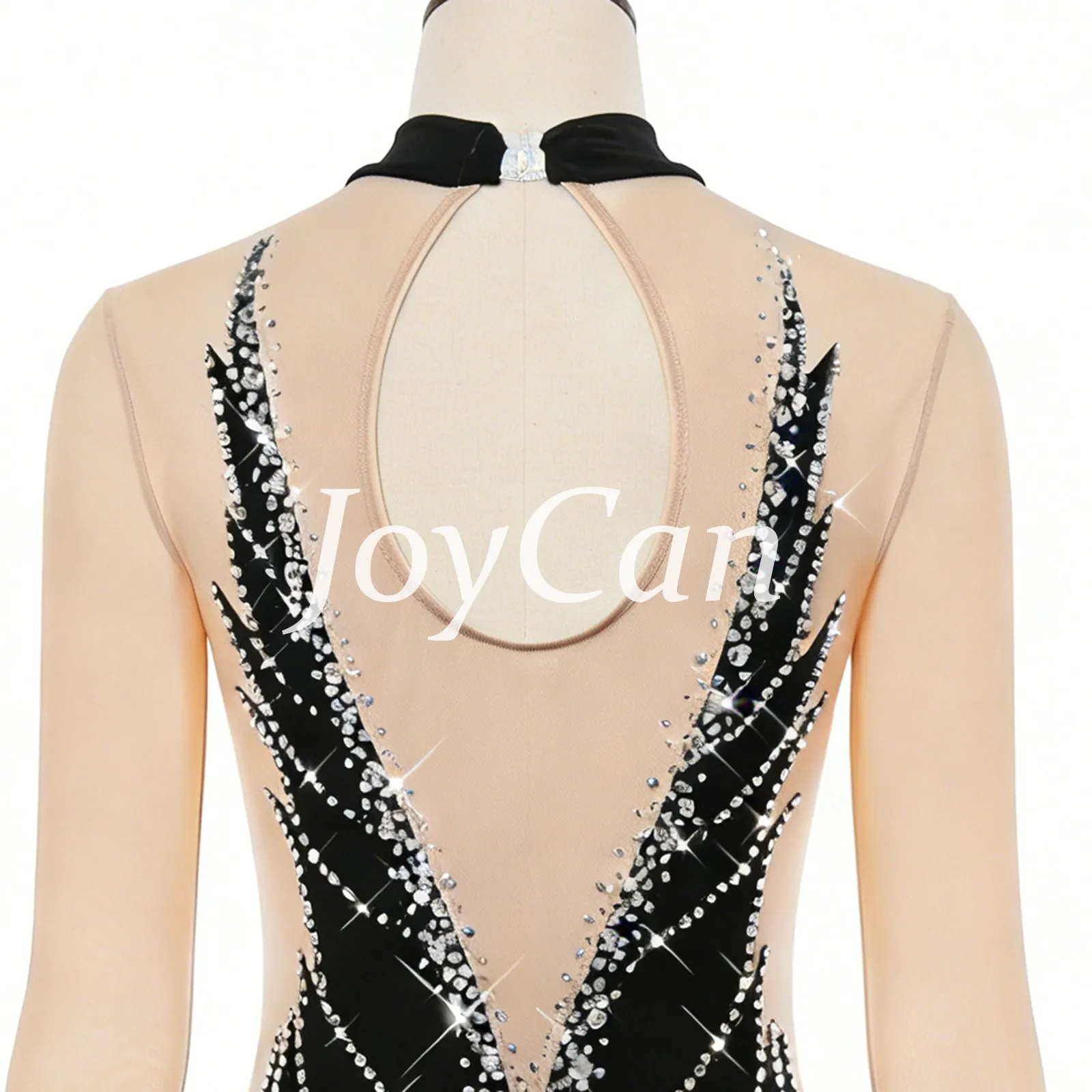 JoyCan Figure Skating Dress BD9060 | Light Blue High‑Neck Rhinestone Competition Ice Skating Costume for Girls and Women