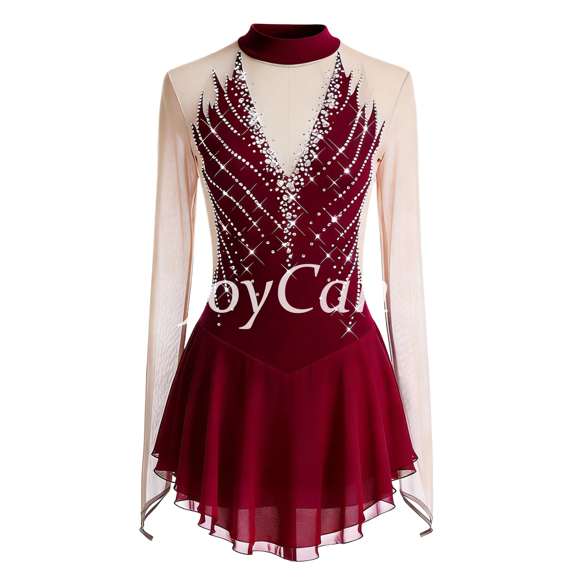 JoyCan Figure Skating Dress BD9060 | Light Blue High‑Neck Rhinestone Competition Ice Skating Costume for Girls and Women