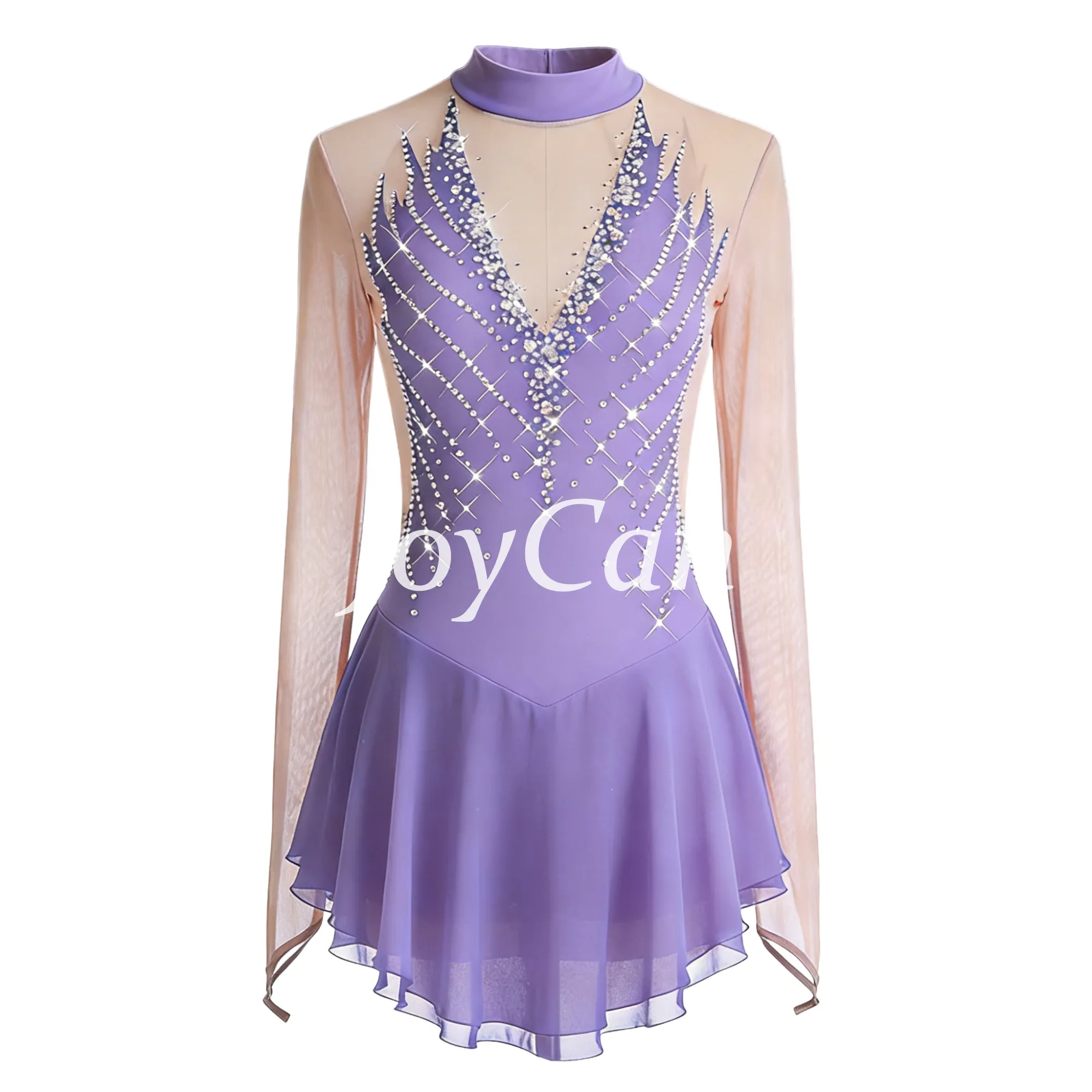 JoyCan Figure Skating Dress BD9060 | Light Blue High‑Neck Rhinestone Competition Ice Skating Costume for Girls and Women