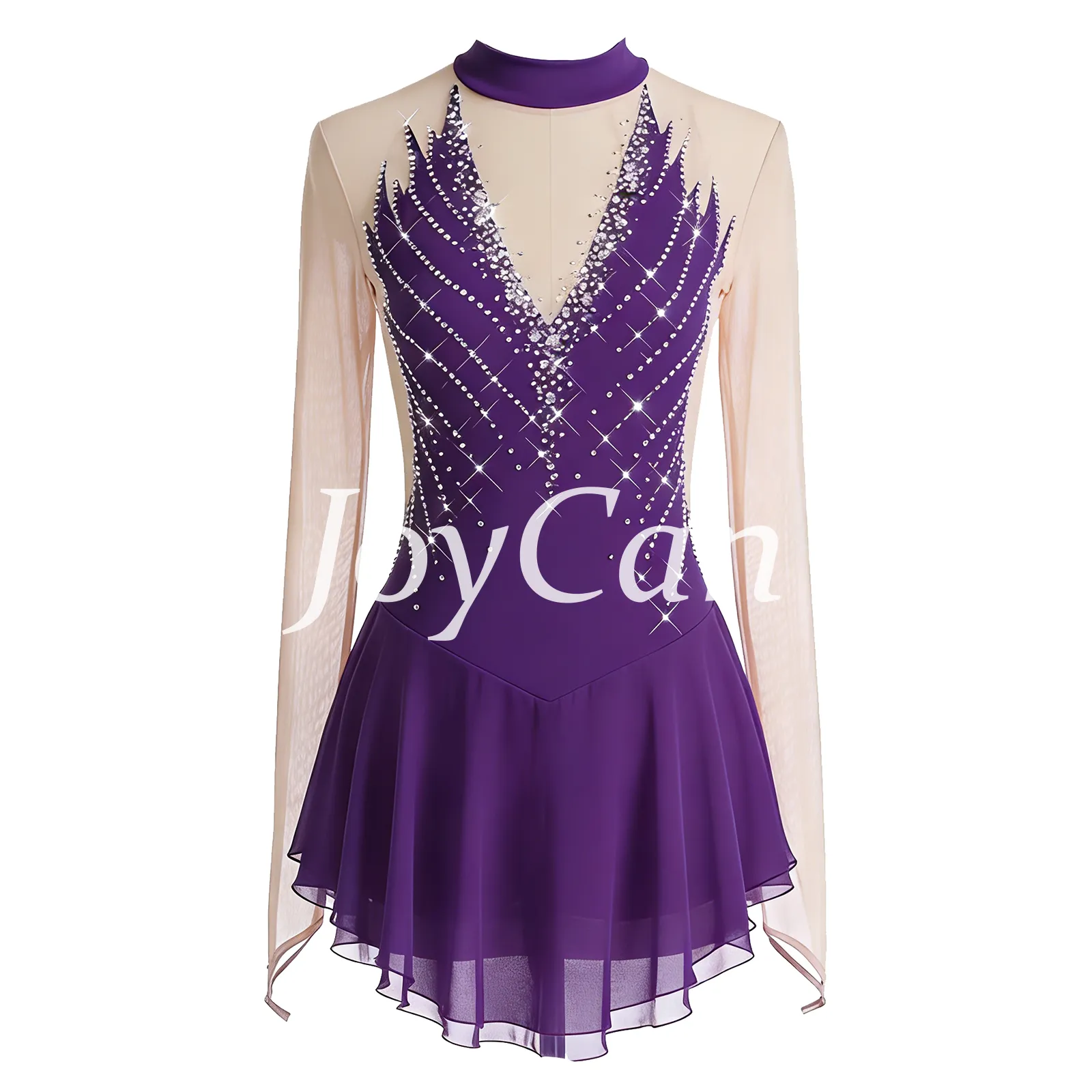 JoyCan Figure Skating Dress BD9060 | Light Blue High‑Neck Rhinestone Competition Ice Skating Costume for Girls and Women