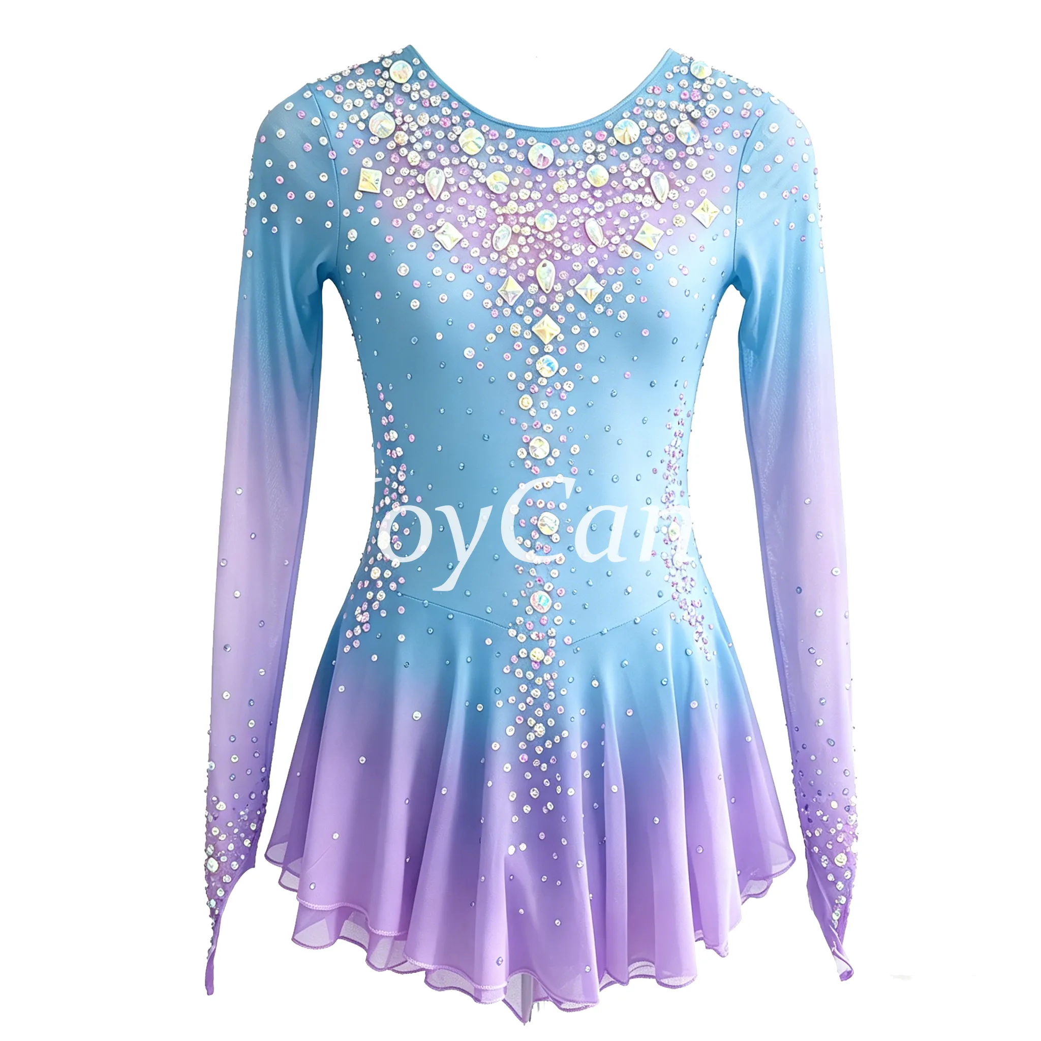 JoyCan Figure Skating Dresses BD1887 | Vibrant Sky Blue Gradient Crystal Competition Ice Skating Costume for Girls and Women