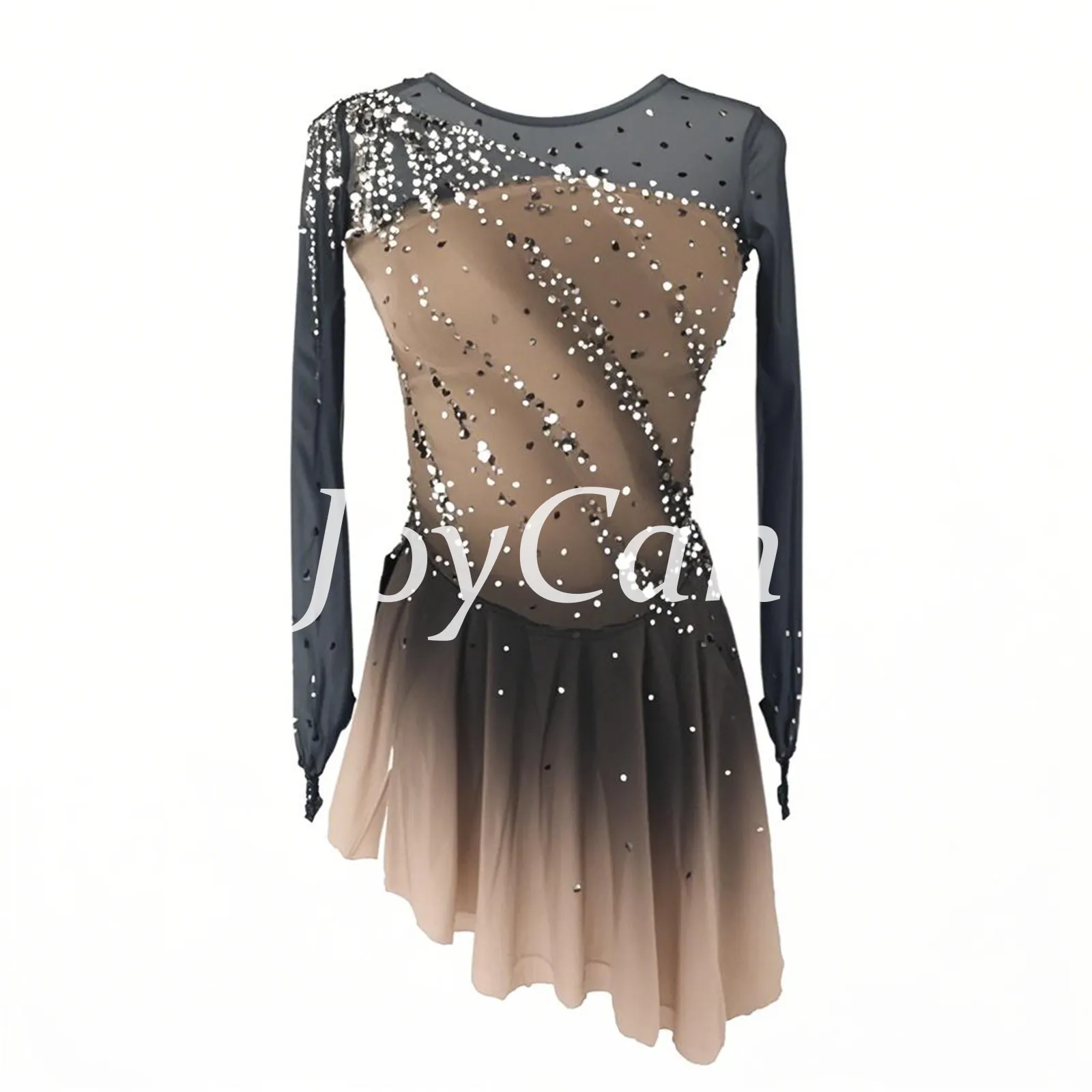 JoyCan Figure Skating Dress BD7102 | Purple‑to‑Pink Ombre Asymmetrical Rhinestone Competition Ice Skating Costume for Girls and Women