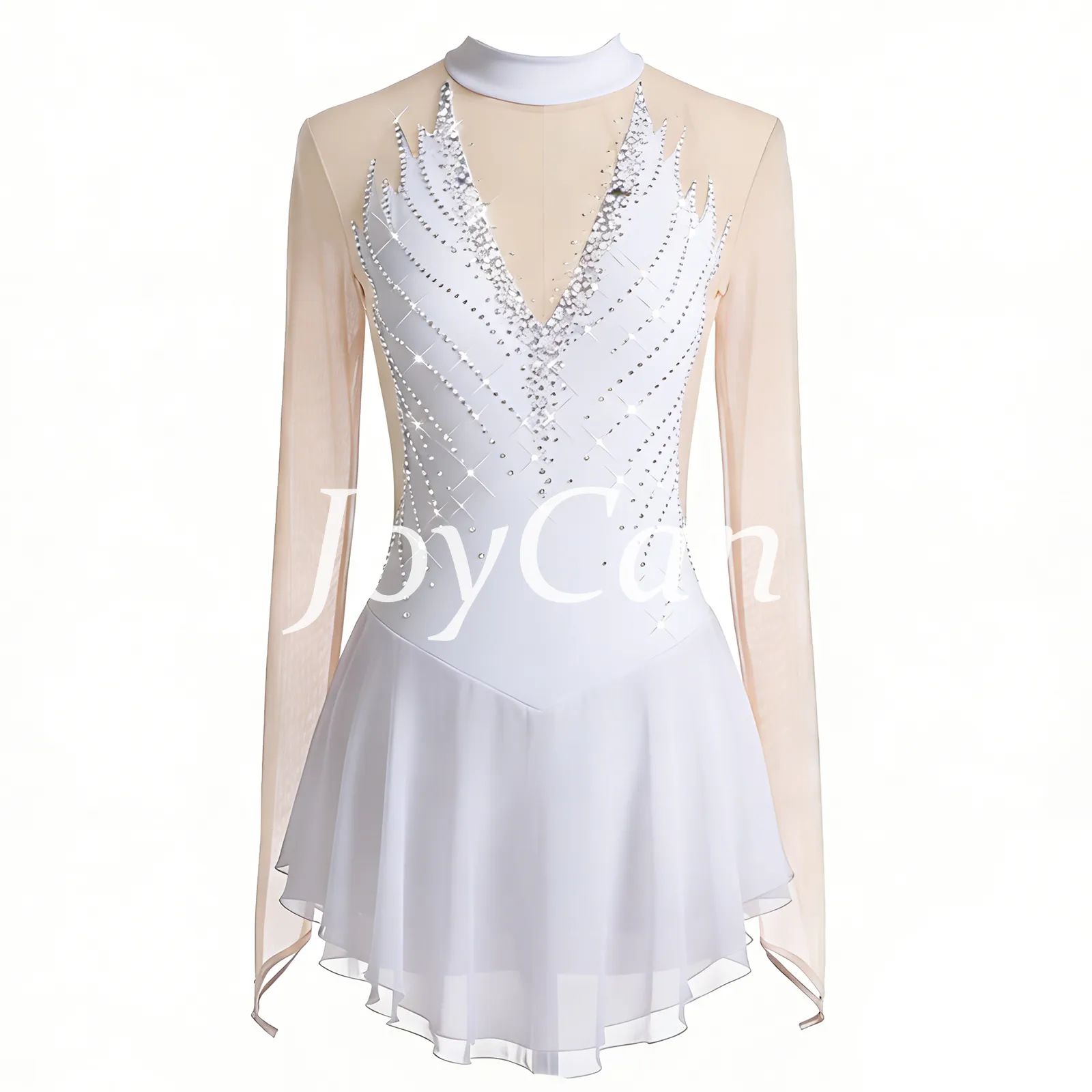 JoyCan Figure Skating Dress BD9060 | Light Blue High‑Neck Rhinestone Competition Ice Skating Costume for Girls and Women