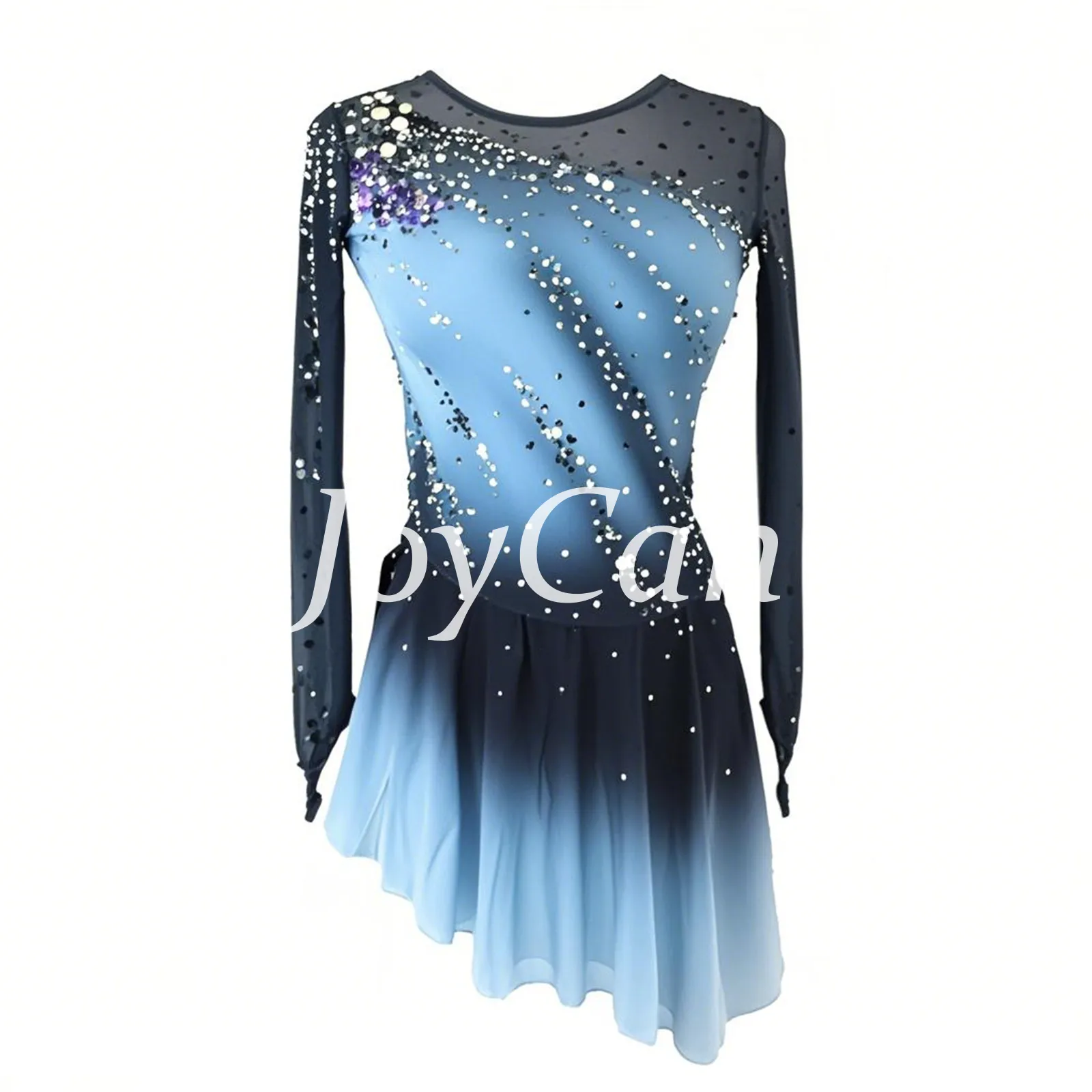 JoyCan Figure Skating Dress BD7102 | Purple‑to‑Pink Ombre Asymmetrical Rhinestone Competition Ice Skating Costume for Girls and Women