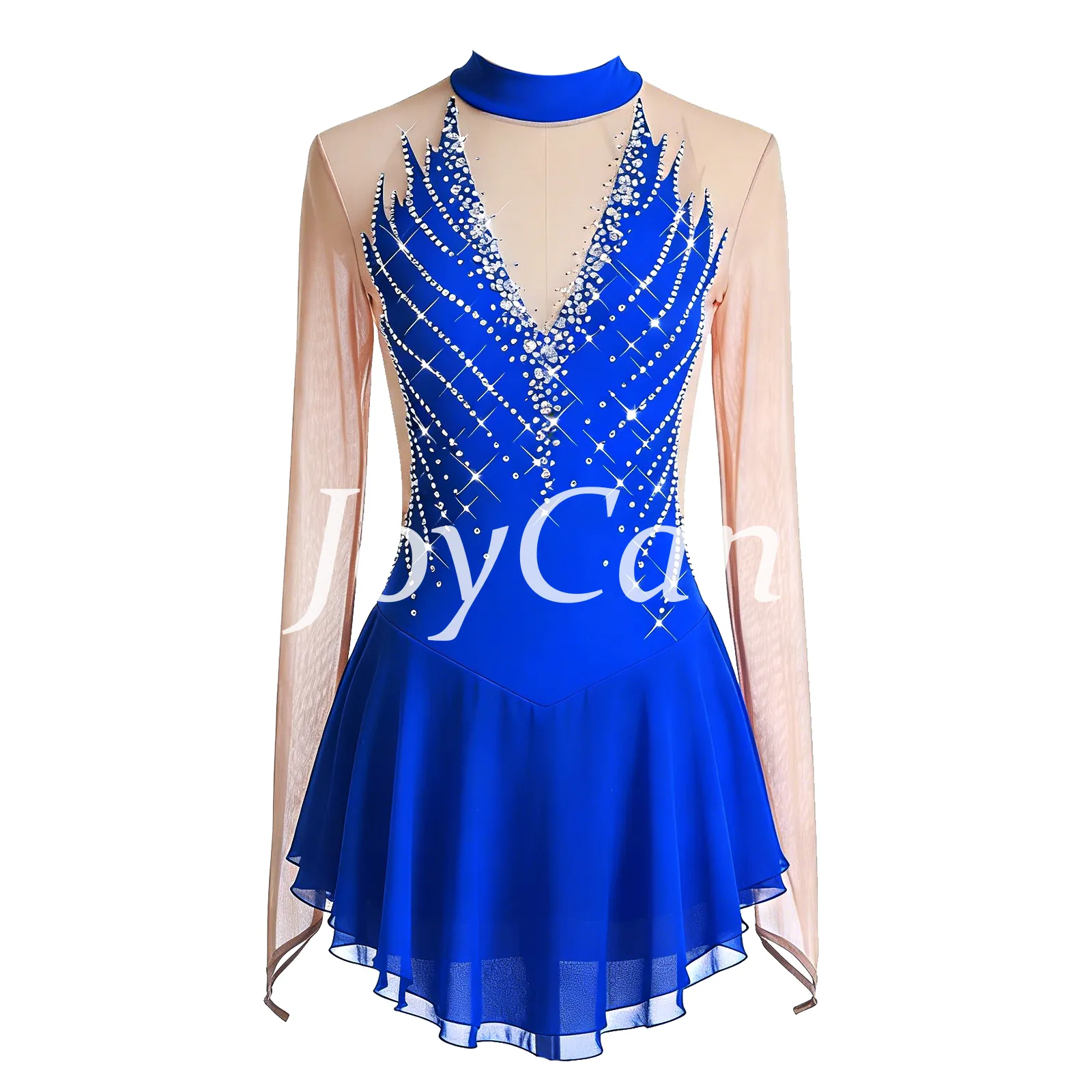 JoyCan Figure Skating Dress BD9060 | Light Blue High‑Neck Rhinestone Competition Ice Skating Costume for Girls and Women