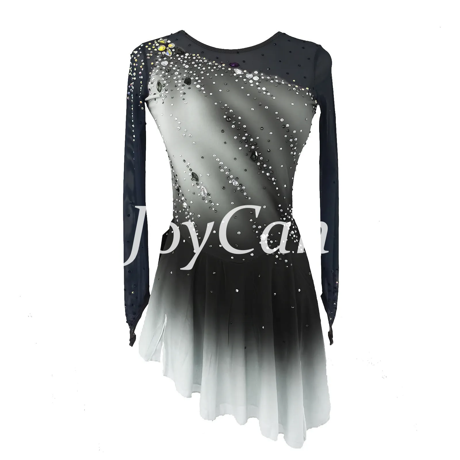 JoyCan Figure Skating Dress BD7102 | Purple‑to‑Pink Ombre Asymmetrical Rhinestone Competition Ice Skating Costume for Girls and Women