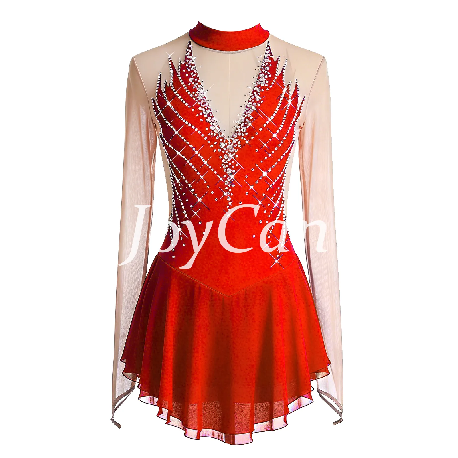 JoyCan Figure Skating Dress BD9060 | Light Blue High‑Neck Rhinestone Competition Ice Skating Costume for Girls and Women