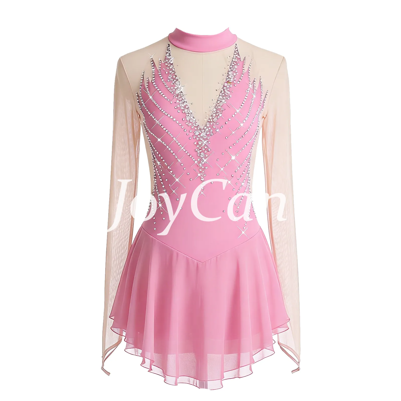 JoyCan Figure Skating Dress BD9060 | Light Blue High‑Neck Rhinestone Competition Ice Skating Costume for Girls and Women