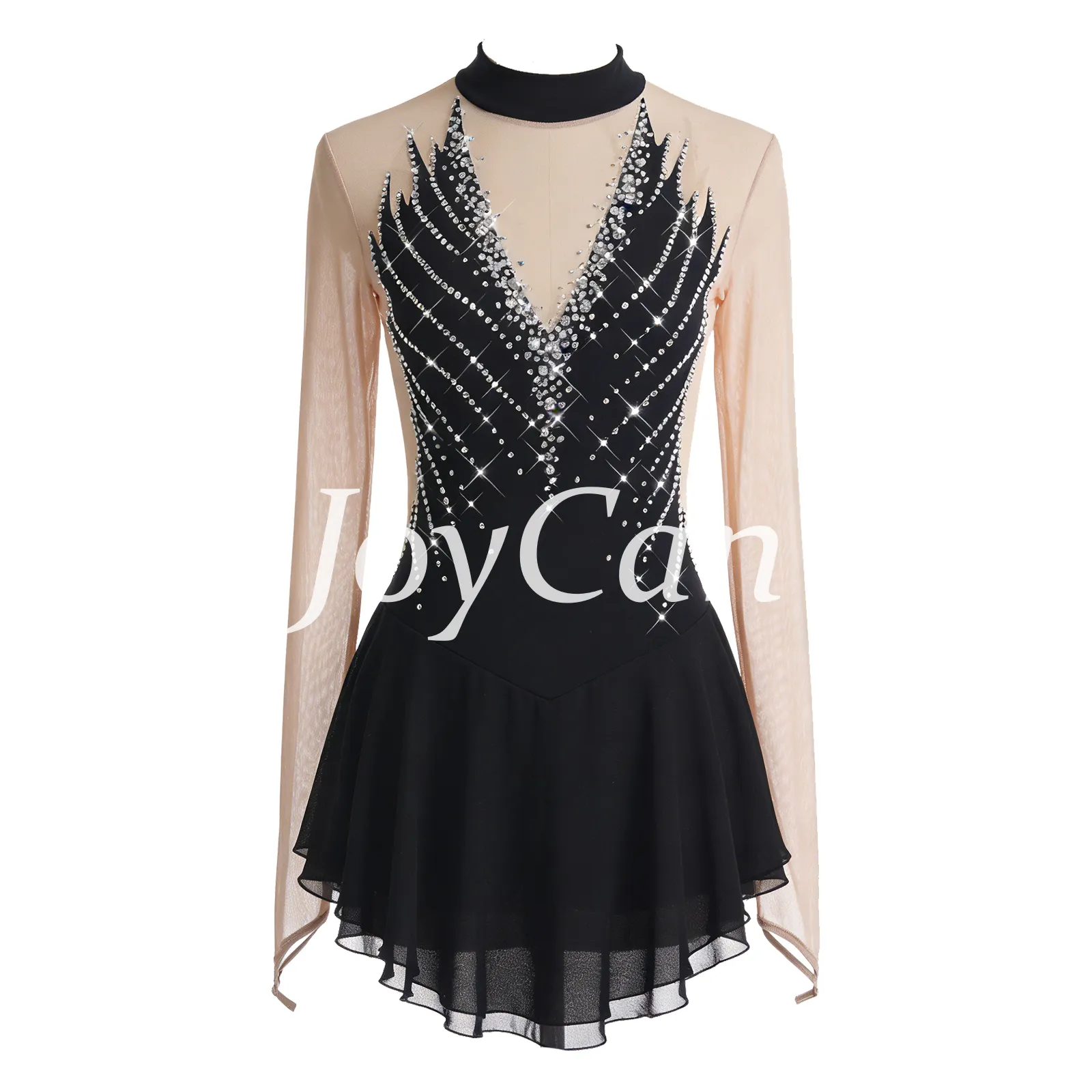 JoyCan Figure Skating Dress BD9060 | Light Blue High‑Neck Rhinestone Competition Ice Skating Costume for Girls and Women