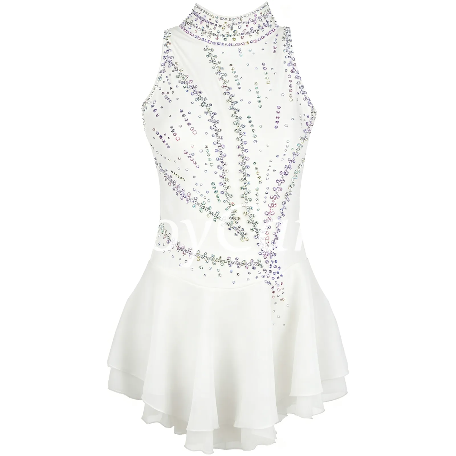 JoyCan Figure Skating Dress JSK132 | Navy High‑Neck Sleeveless Geometric Rhinestone Competition Ice Skating Costume for Girls and Women