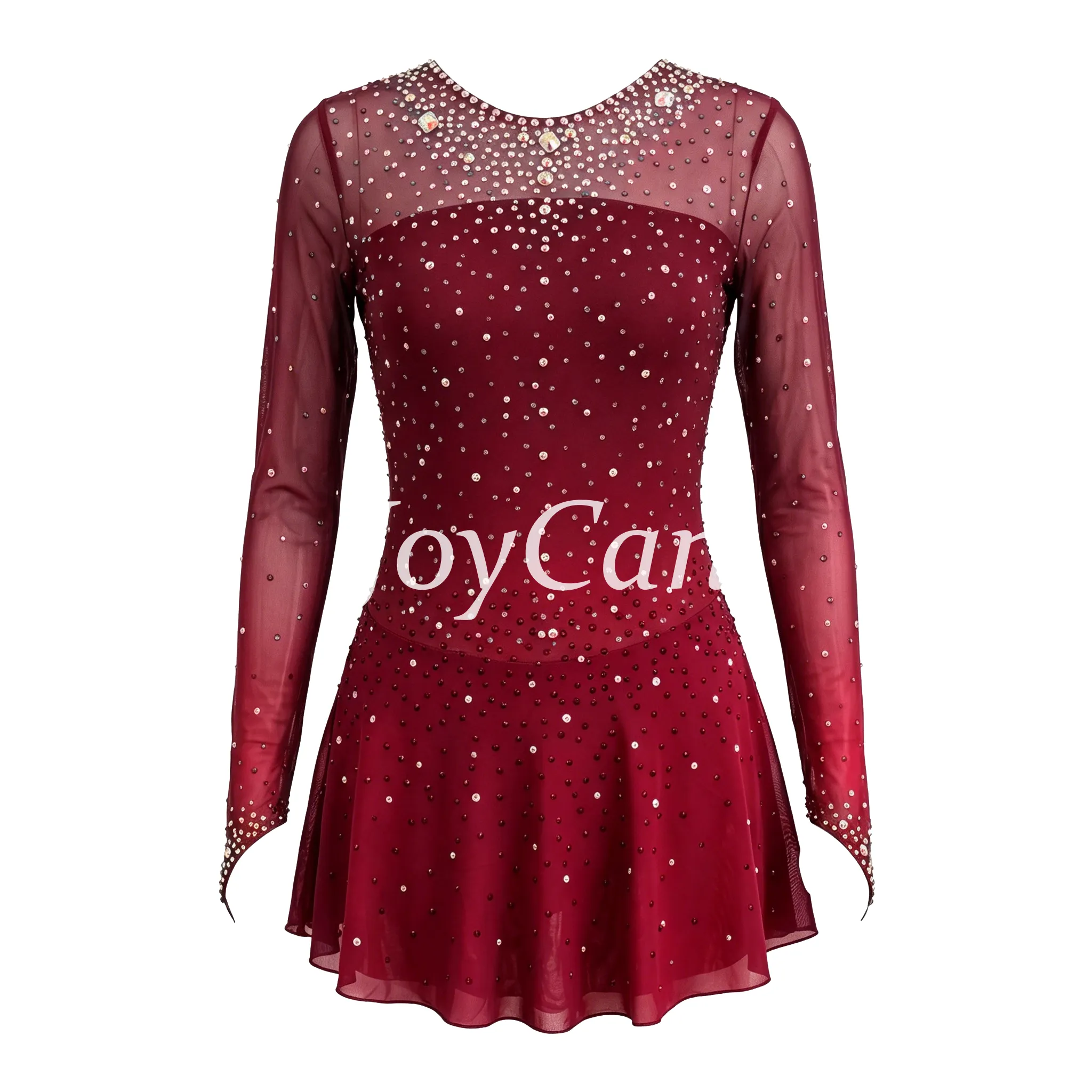 JoyCan Figure Skating Dress JC479 | Teal‑to‑Navy Ombre Full‑Rhinestone Long‑Sleeve Competition Ice Skating Costume for Girls and Women