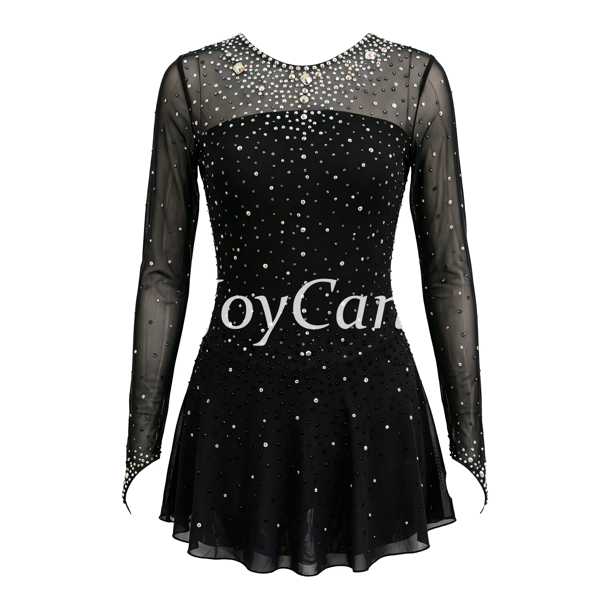 JoyCan Figure Skating Dress JC479 | Teal‑to‑Navy Ombre Full‑Rhinestone Long‑Sleeve Competition Ice Skating Costume for Girls and Women
