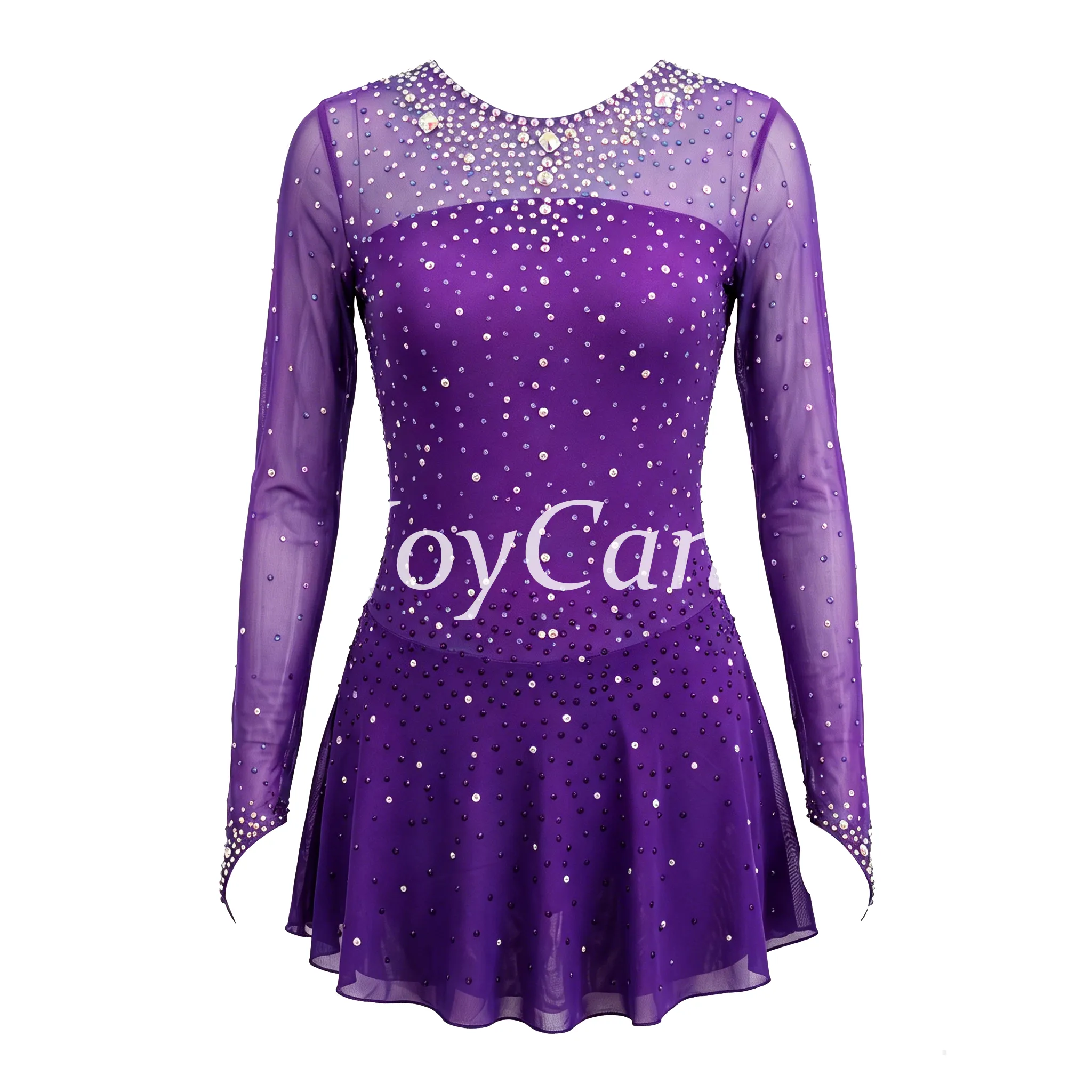 JoyCan Figure Skating Dress JC479 | Teal‑to‑Navy Ombre Full‑Rhinestone Long‑Sleeve Competition Ice Skating Costume for Girls and Women